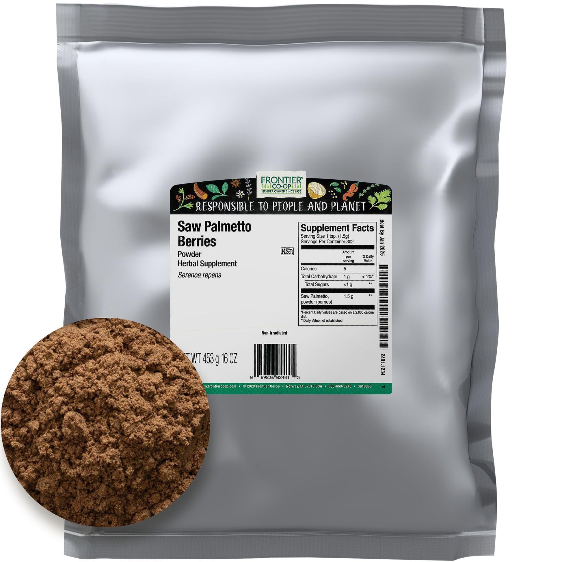 Frontier Co-op Saw Palmetto Berries Powder, 16 oz