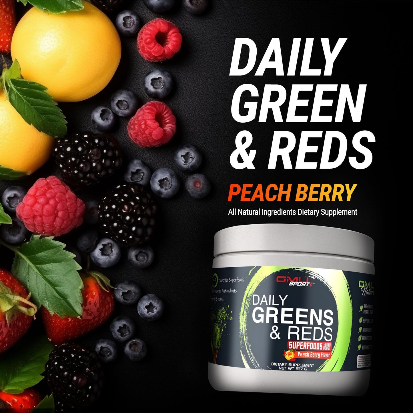 GMU SPORT Daily Greens and Reds, Super Greens Powder, 18.94