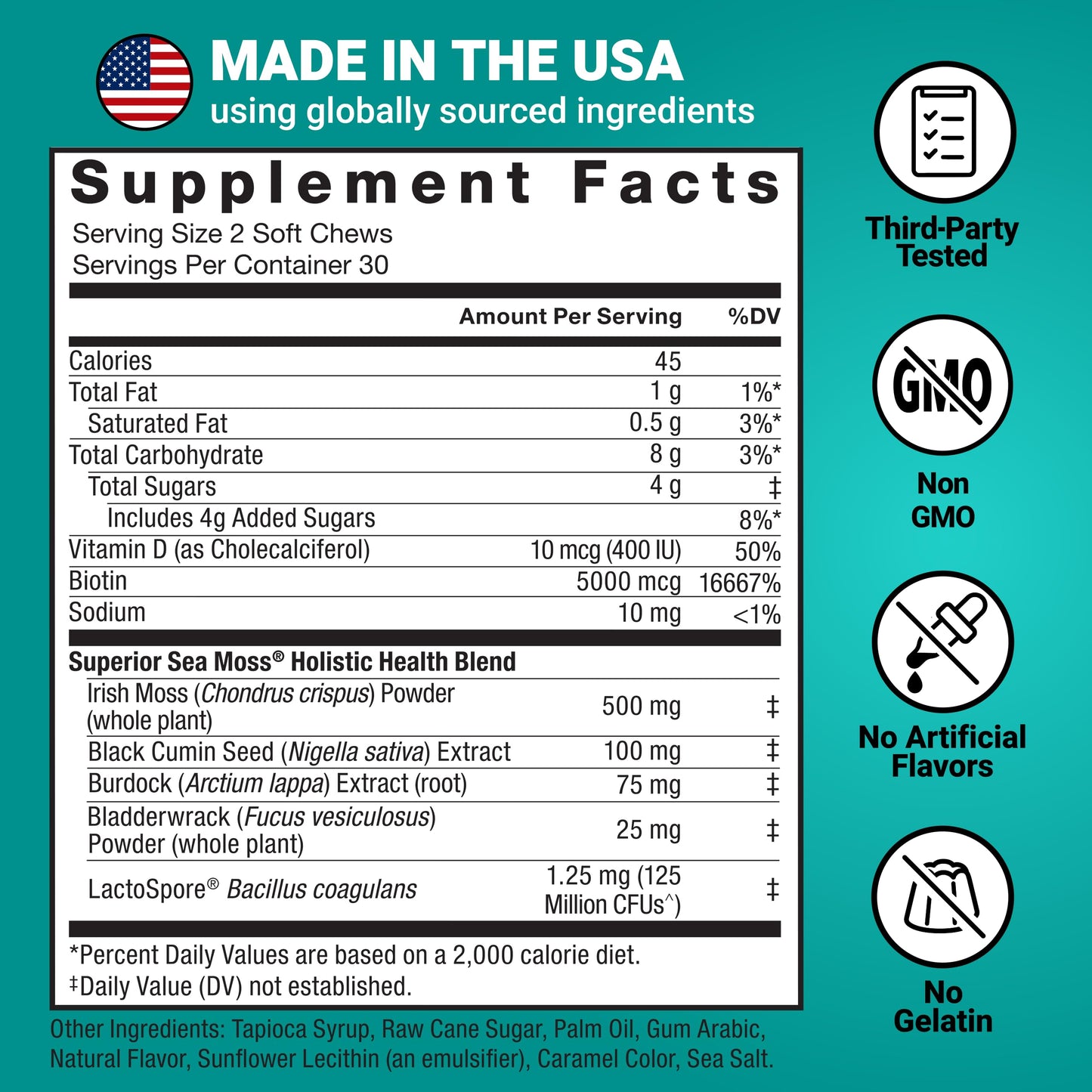Force Factor Superior Sea Moss Gut Health + Skin Support Soft Chews, 60 Count