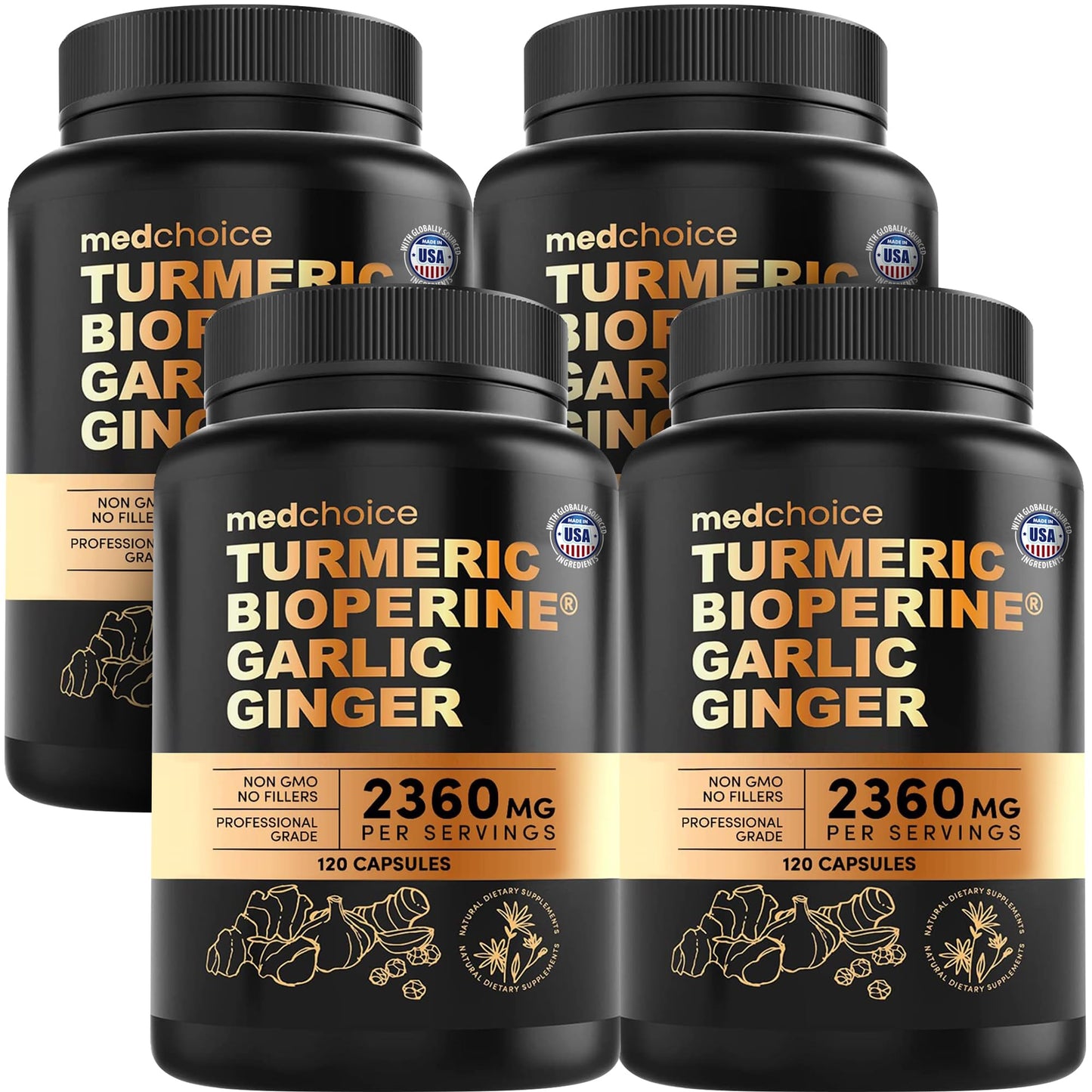 MEDCHOICE 4-in-1 Turmeric Joint Support with Garlic and BioPerine Capsules, 480 Capsules