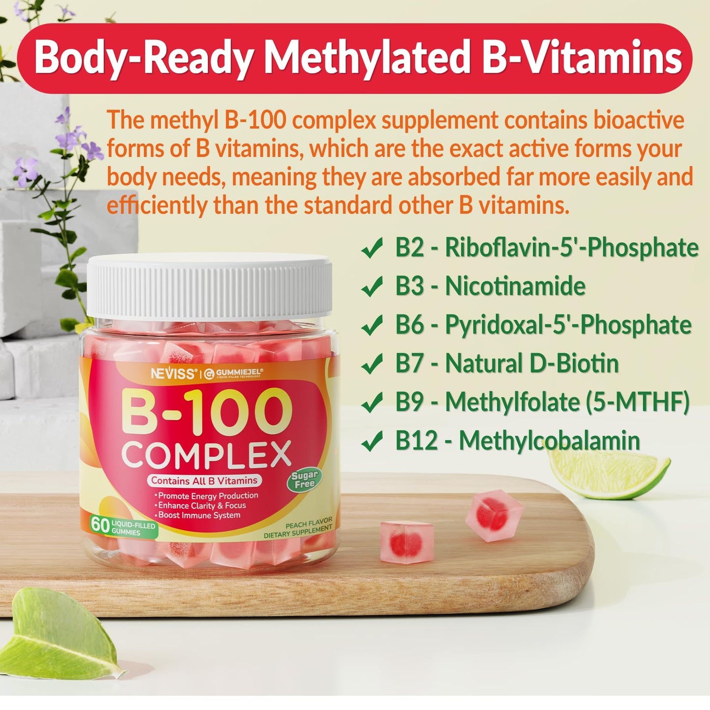 NEVISS Vitamin B Complex Gummies with Zinc, 120 Count
