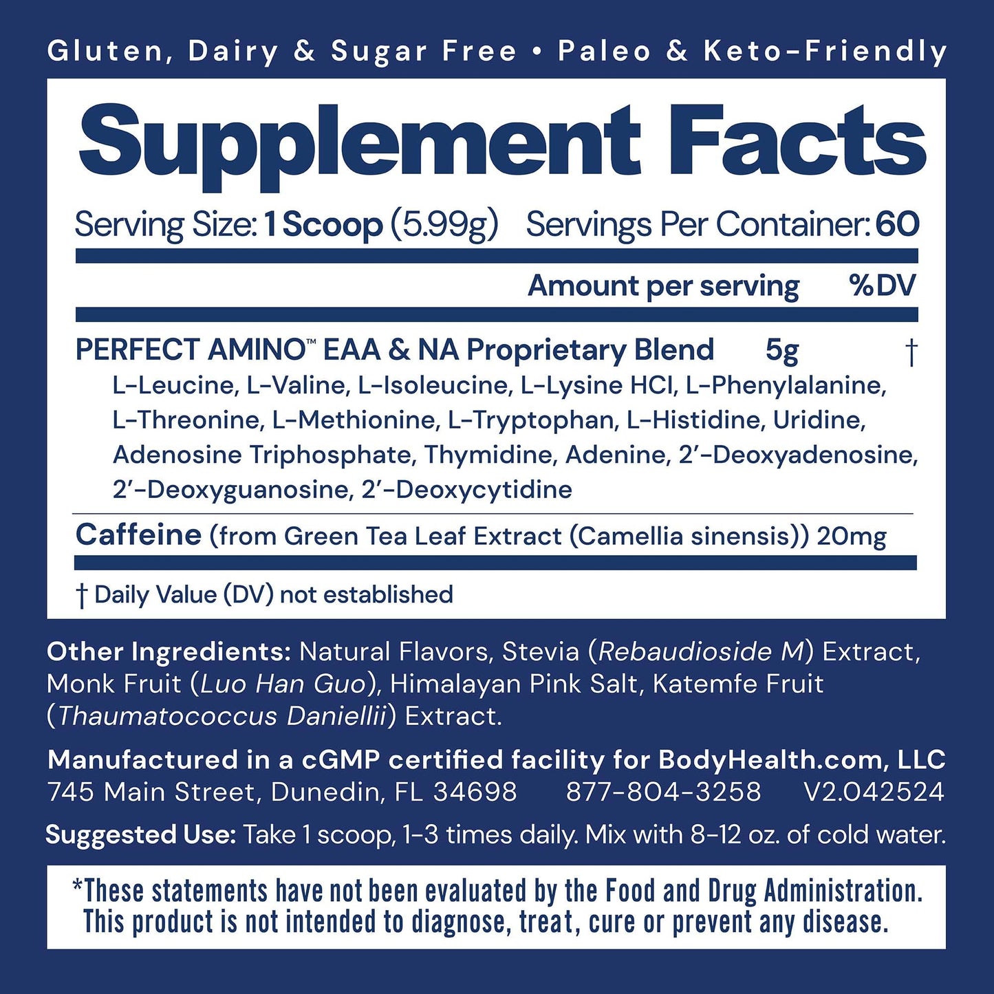 BodyHealth PerfectAmino Powder 60 Servings Mocha, 13.5 oz