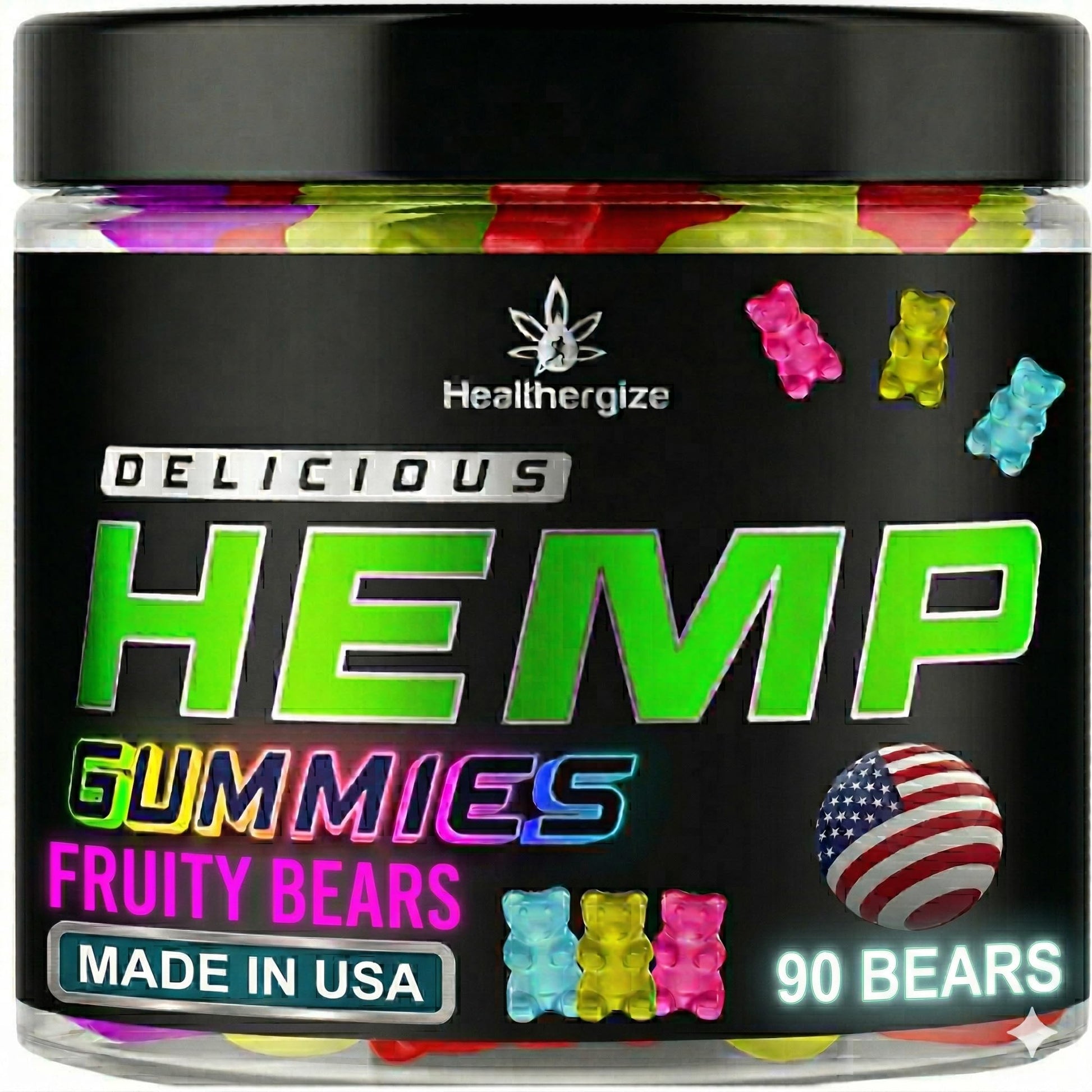 Healthergize Hemp Gummies for Sleep and Relaxation - Natural Hempseed Oil Omega 3 6 9, 90 Count