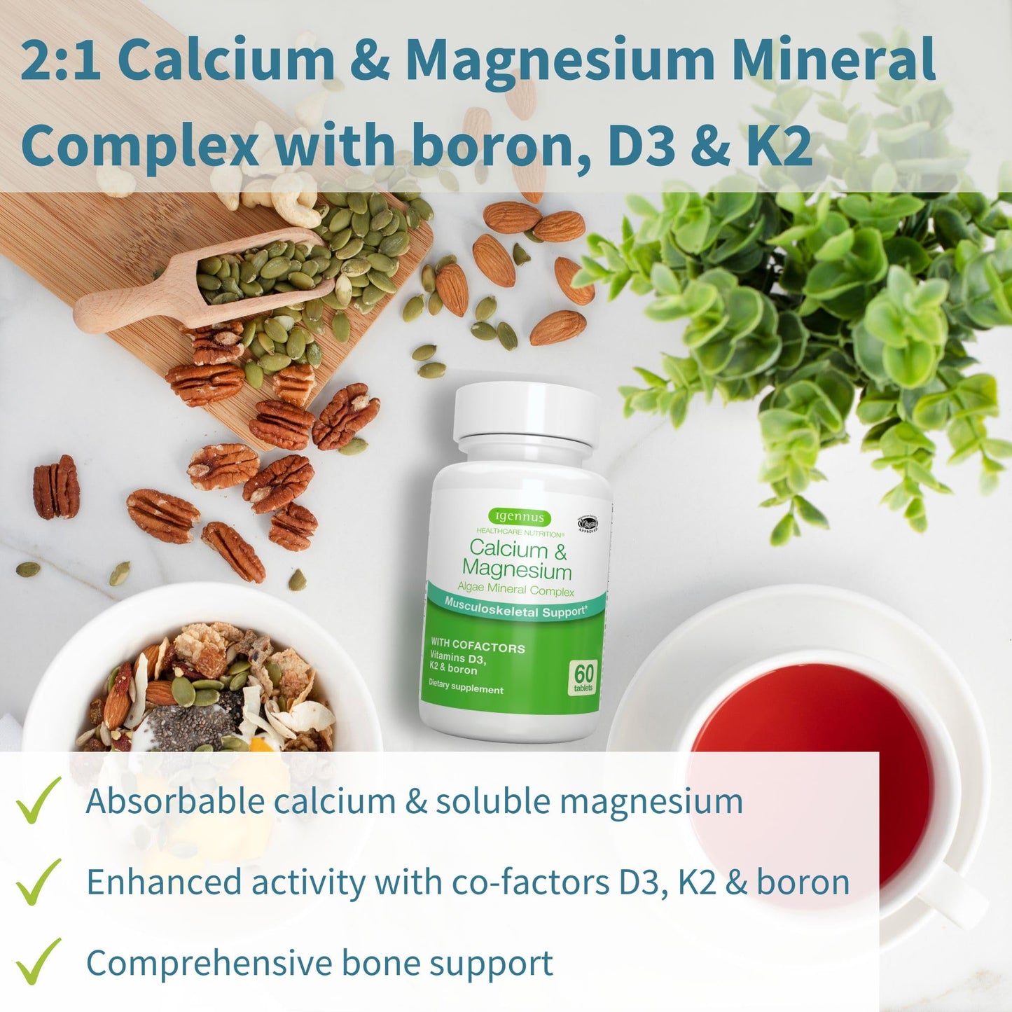 Igennus Healthcare Nutrition Multivitamin & Minerals for Women + Calcium & Magnesium Complex Vegan Bundle, Sustained Release Advanced Multivitamin + 2:1 Plant Based Algae Mineral Complex Capsules, 2 Capsules