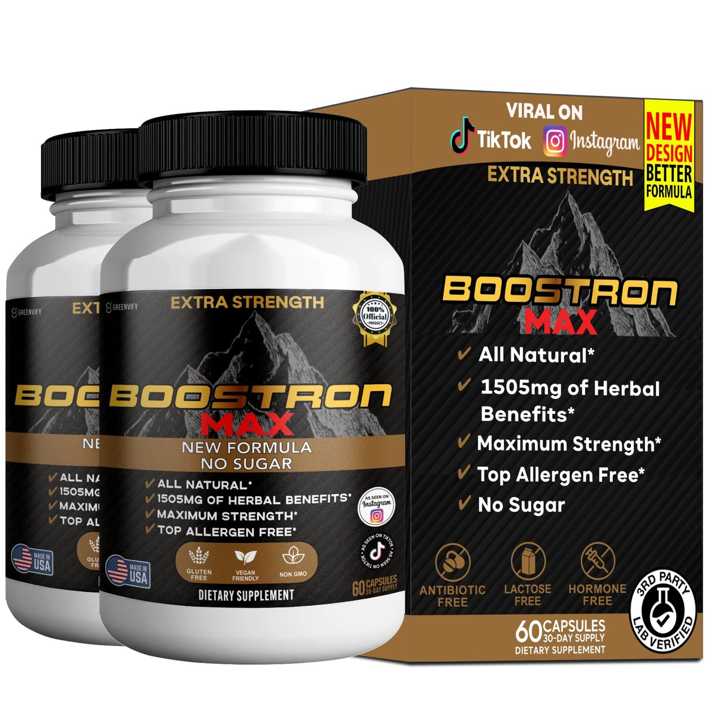 GREENVIFY Boostron Max Extra Strength Maca Root Complex, Organic Blend, 60 Capsules