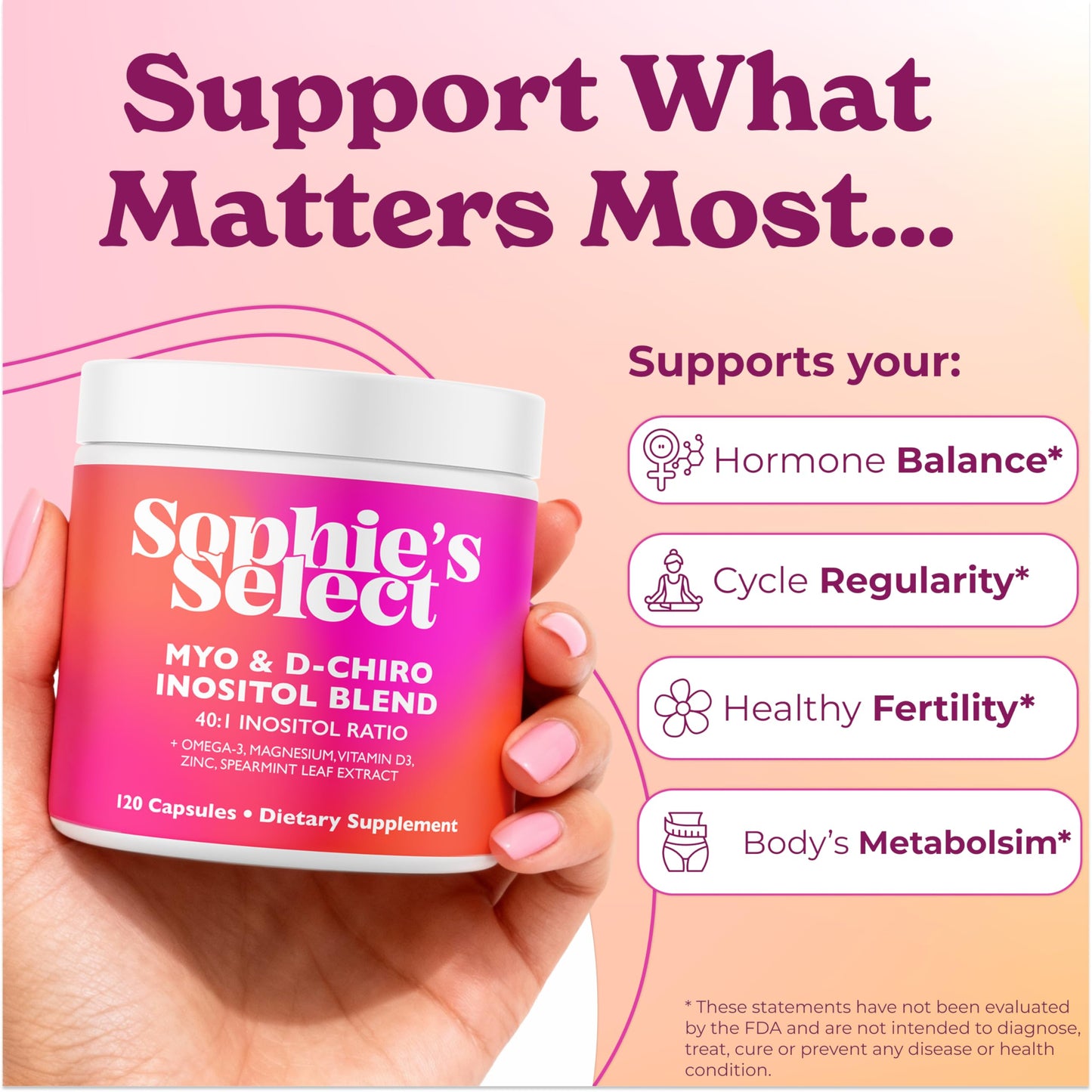Sophie's Select Myo-Inositol & D-Chiro Inositol 2000 mg per Serving Capsule, 240 Capsules