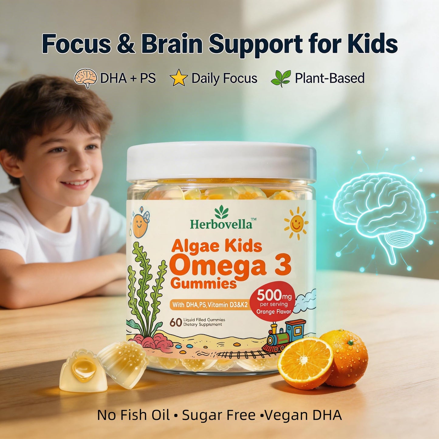 Herbovella Kids Omega-3 Gummy, 120 Count