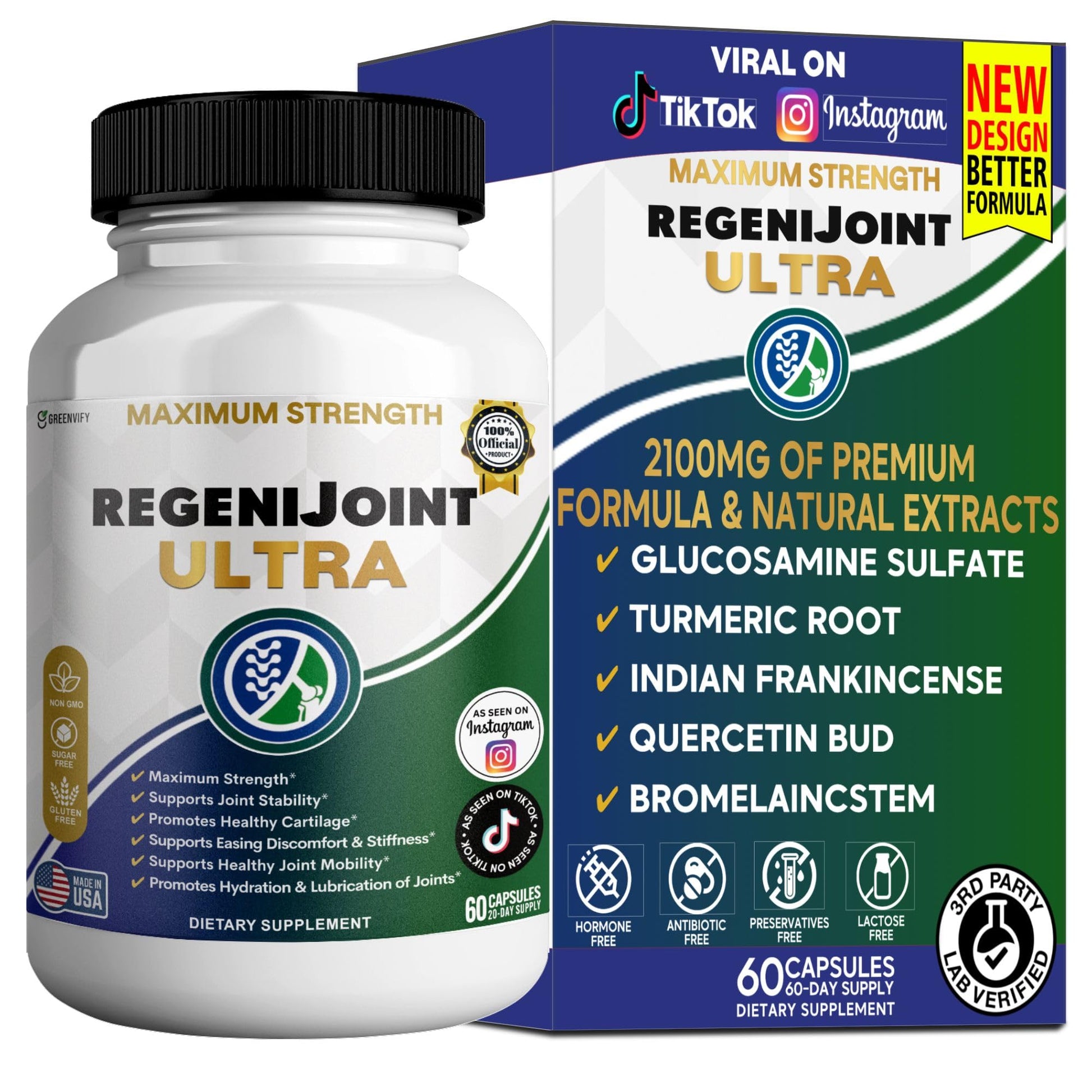 GREENVIFY RegeniJoint Ultra Maximum Strength Joint Support Supplement, 60 Capsules