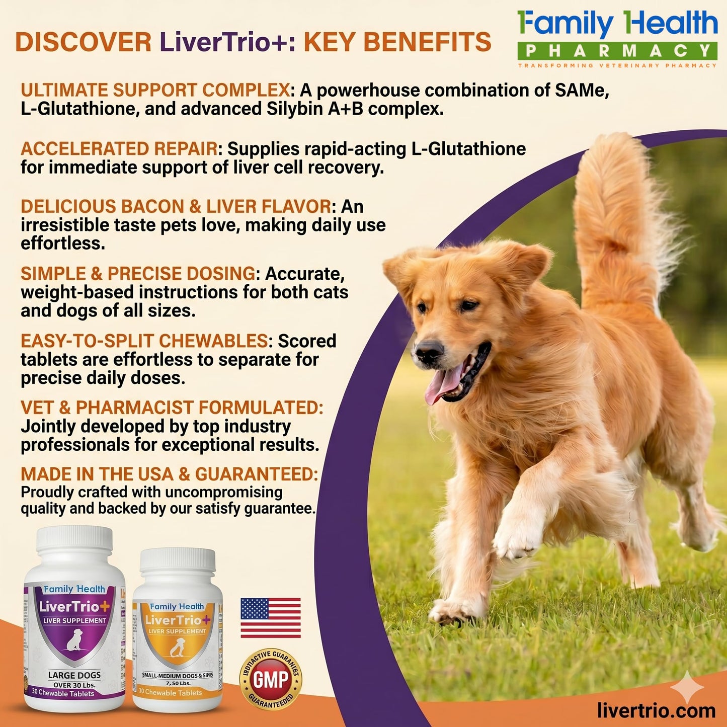 LiverTrio+ Comprehensive Liver Support Supplement for Large Dogs Tablets 30