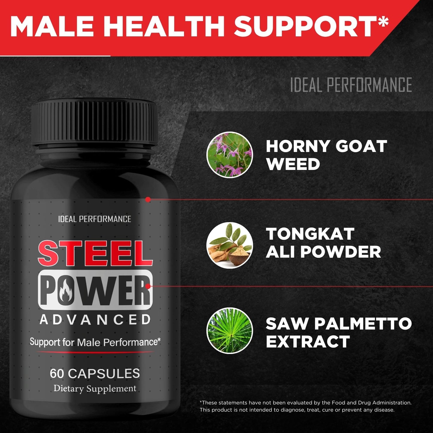 IDEAL PERFORMANCE Steel Power for Men Capsules, Maximum Strength, 120 Capsules