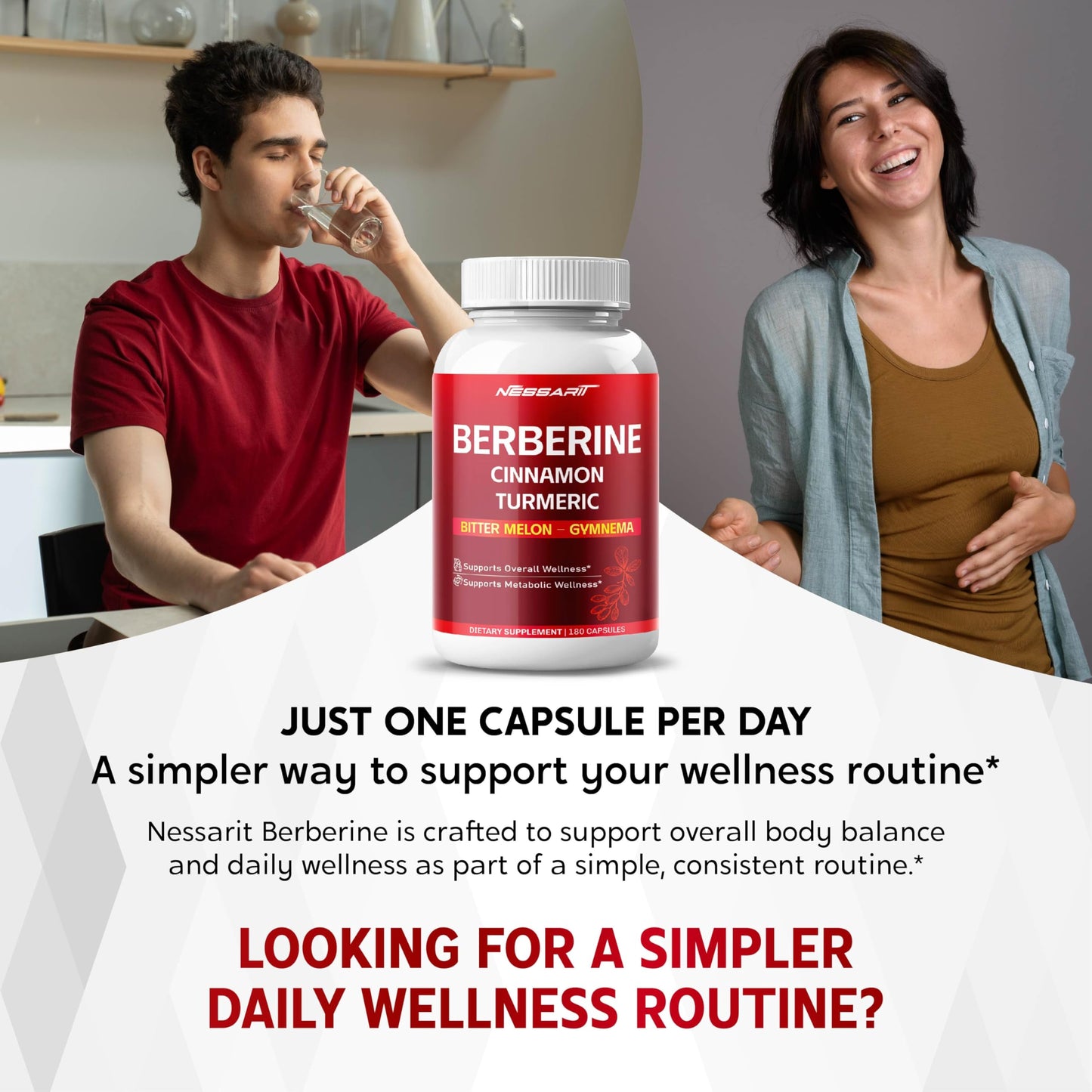 NESSARIT Berberine, Cinnamon, Turmeric, Bitter Melon & Gymnema Heart & Metabolic Health Capsules, 180 Count