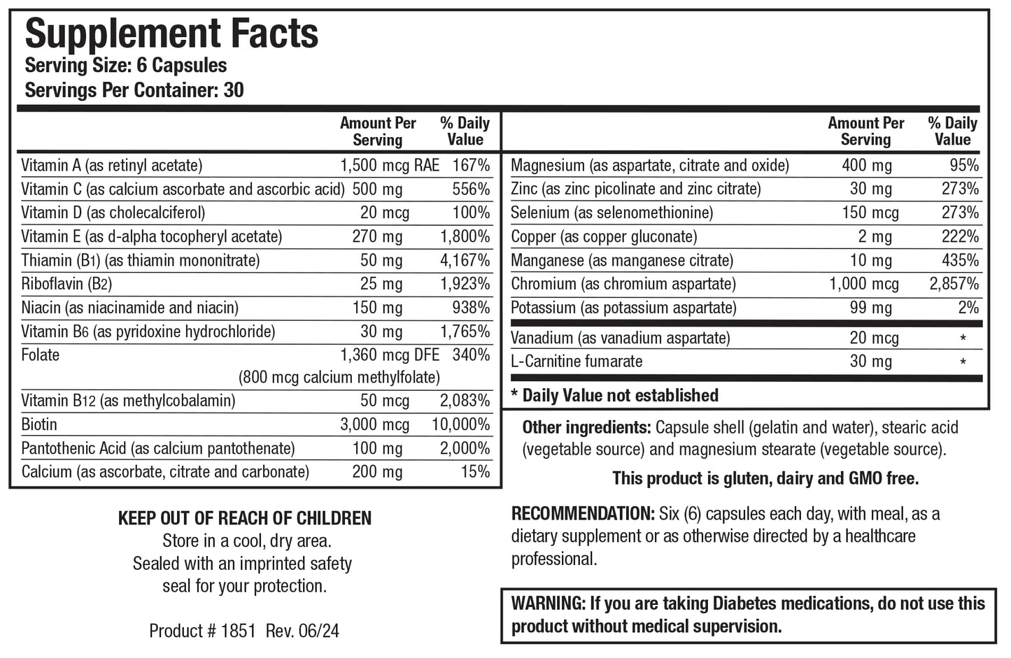 Biotics Research GlucoBalance Chromium, Vanadium, L-Carnitine Supplement Capsules 180