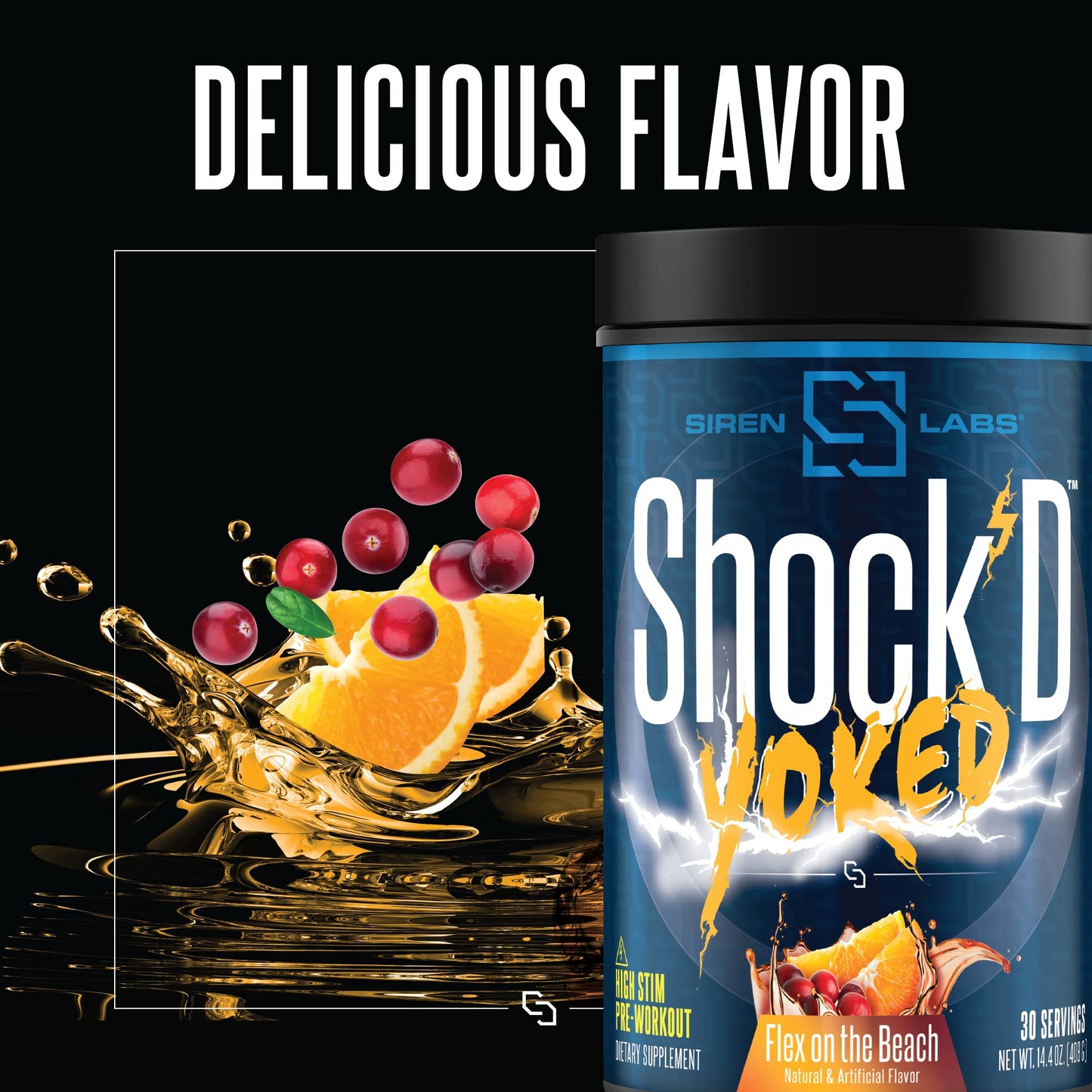 SIRENLABS Shock’D Yoked High Stim Pre-Workout Powder 12.3