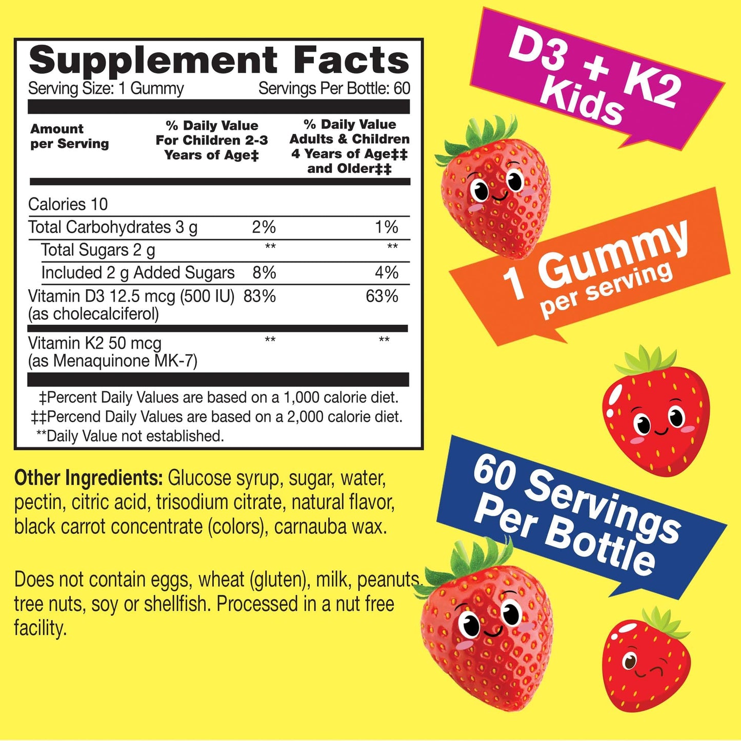 WellYeah Vitamin D3 + K2 for Kids Gummies, 60 Gummies