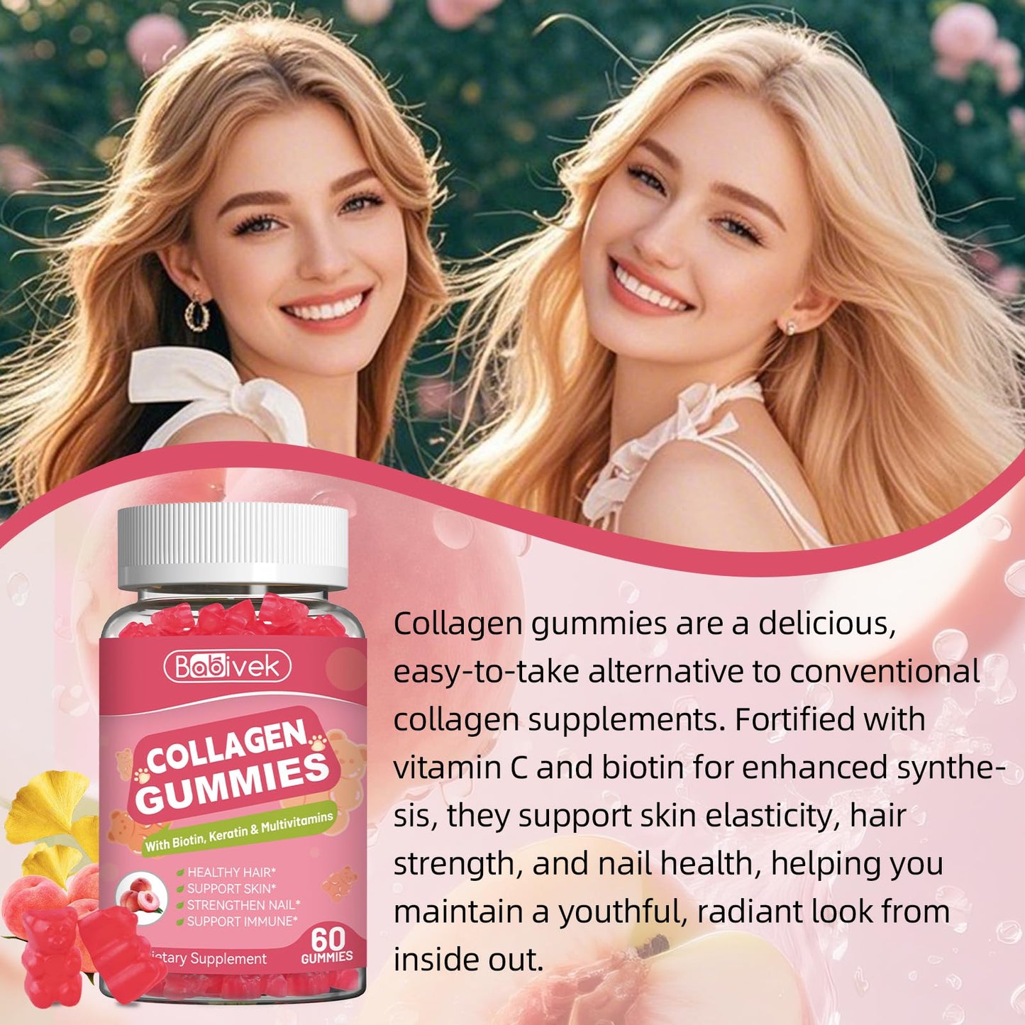 Babivek Collagen Gummies for Women & Men, Gummy, 60 Count