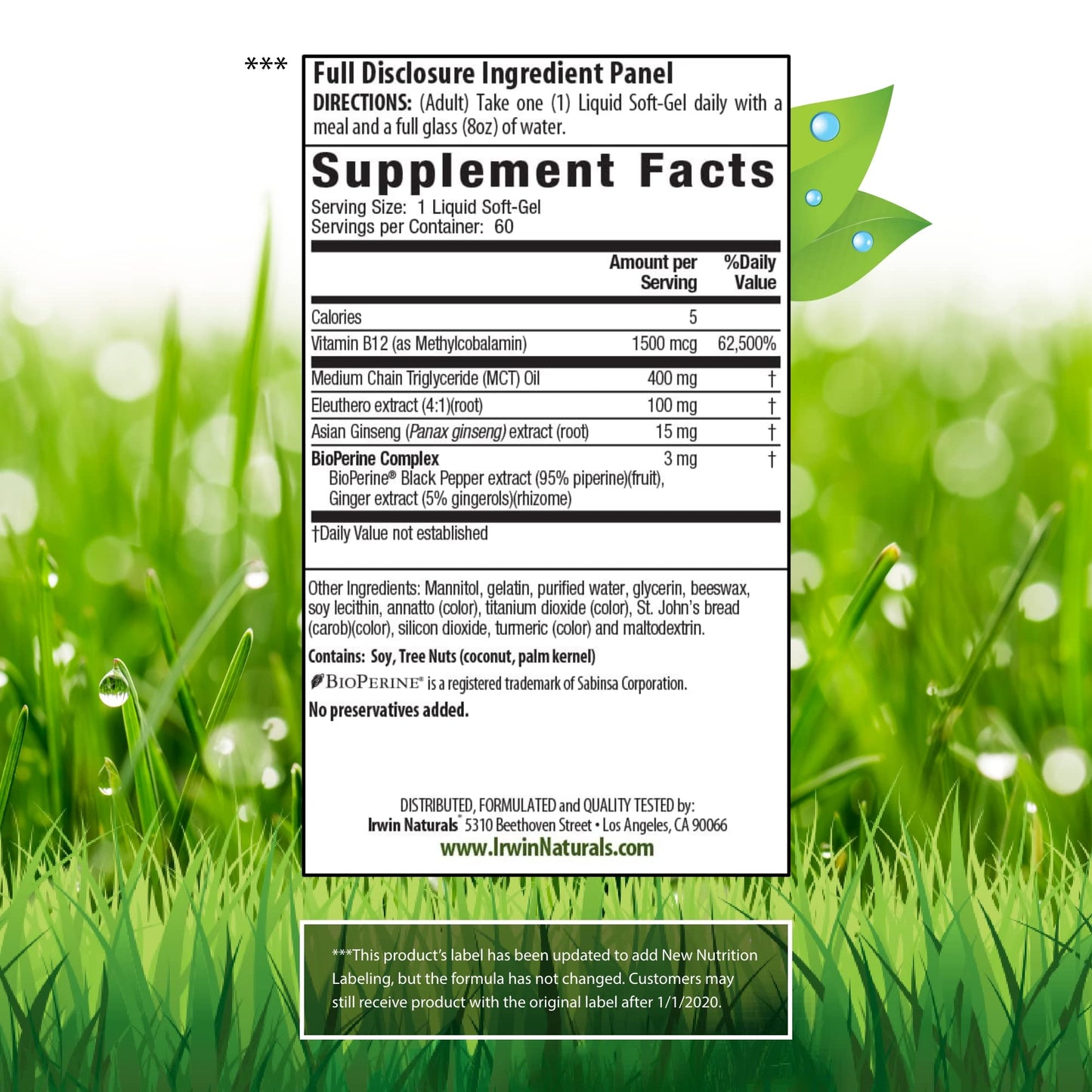 Irwin Naturals One-Per-Day Mega B-12 1500mcg High Potency Methylcobalamin Vitamin Softgels, 60 Count