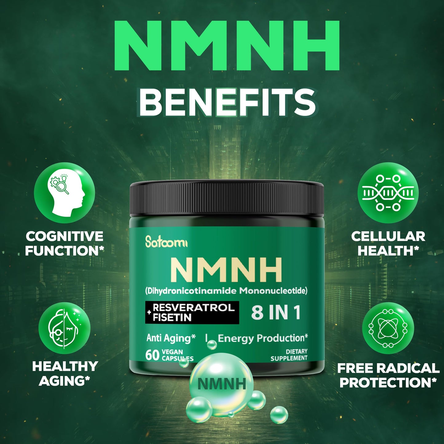Satoomi NMNH 8in1 NMN Supplement Alternative Capsules 60 Count