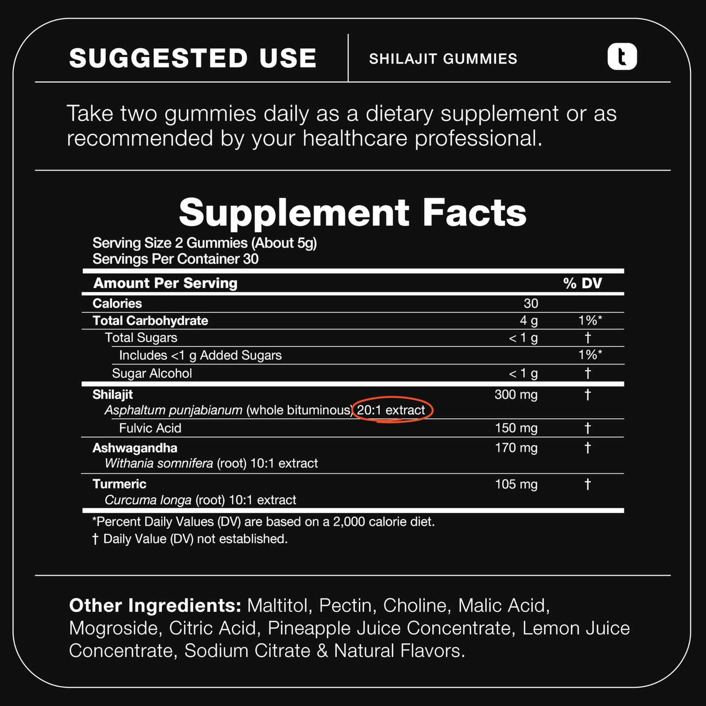 Toniiq Shilajit Gummies 20:1 Concentrate 50% Fulvic Acid Himalayan Sourced Ashwagandha + Turmeric Sugar-Free Lab Tested, 60 Count