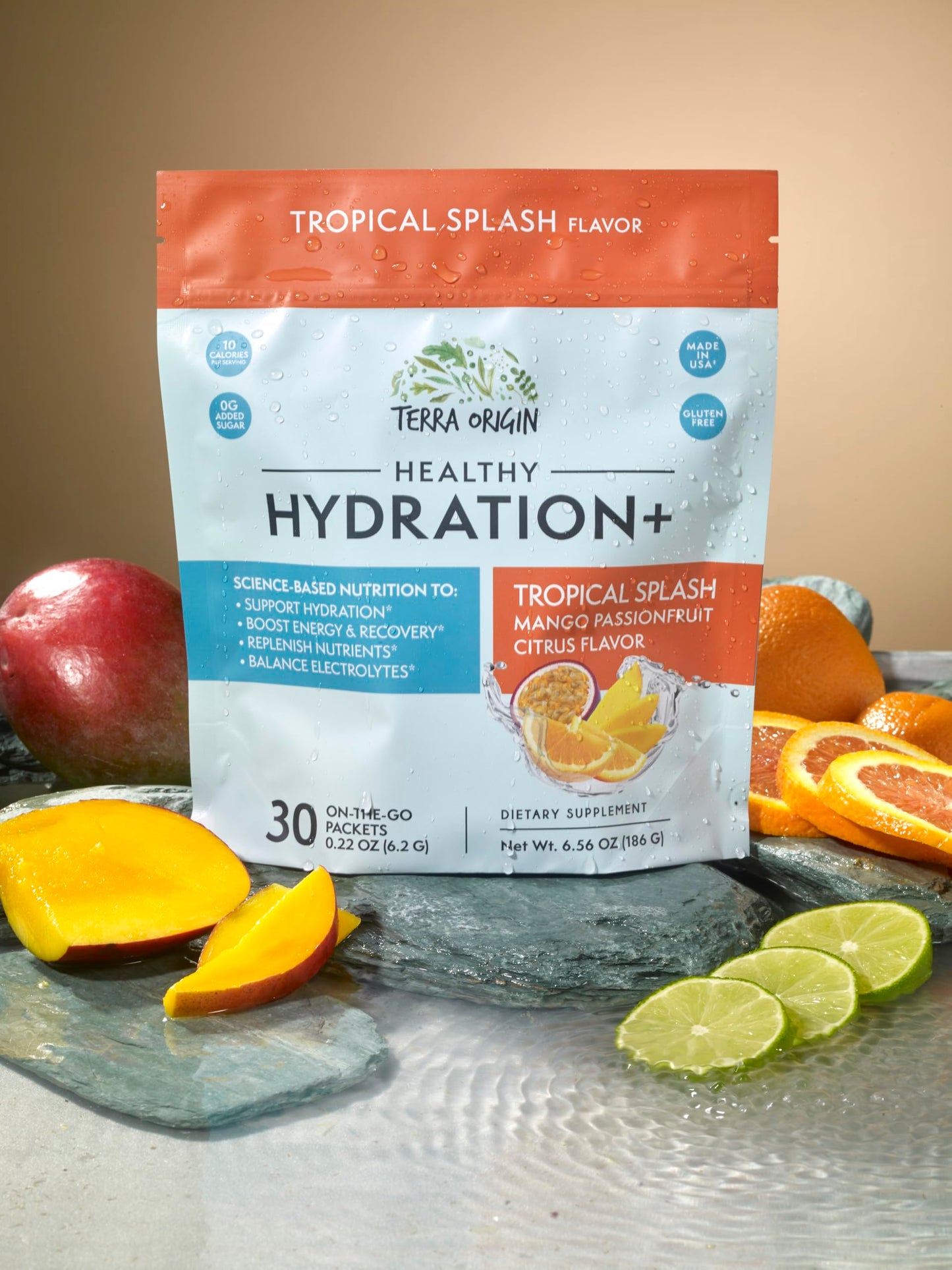 TERRA ORIGIN Healthy Hydration+ Tropical Splash Electrolyte Powder Packets, 6.56 Ounce