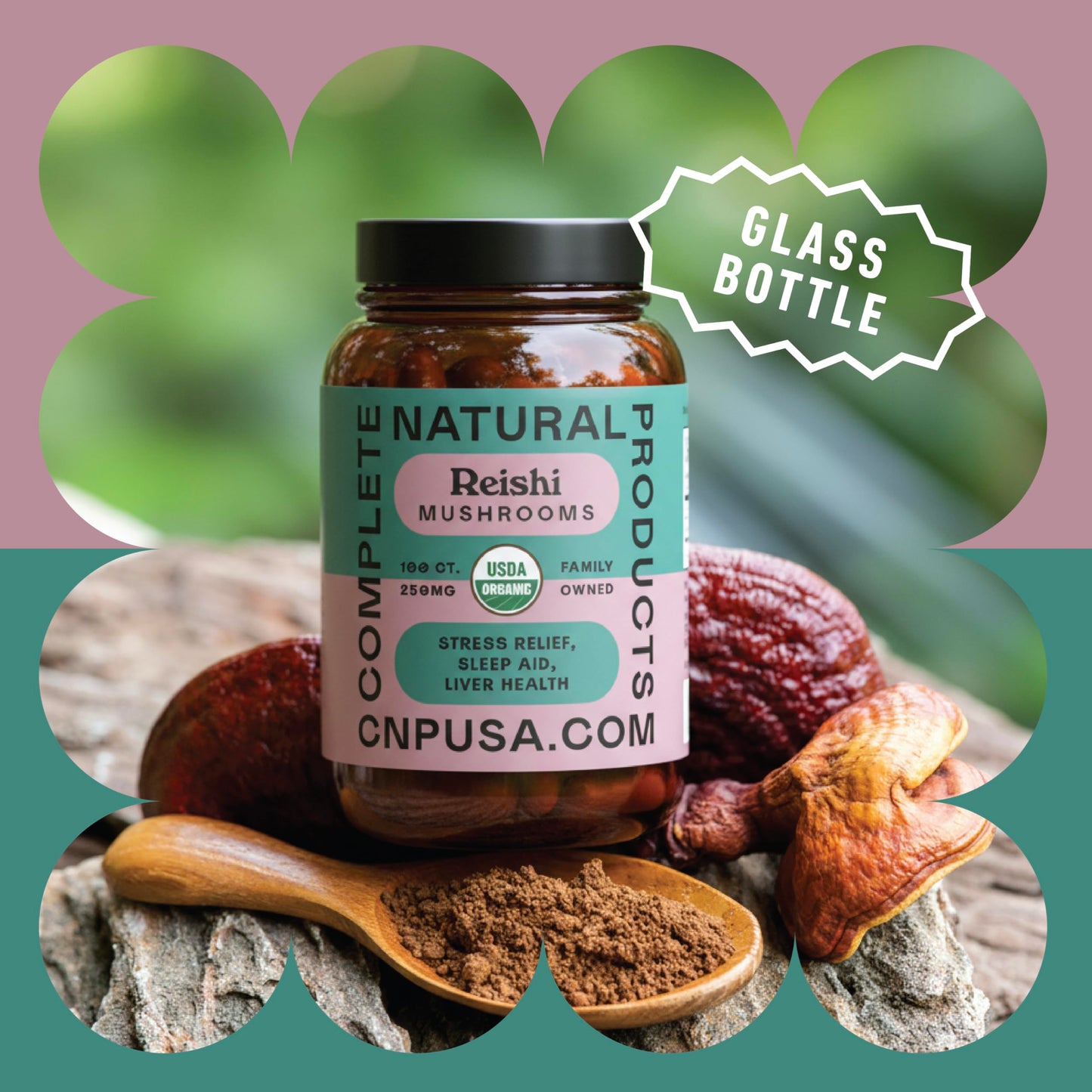 Complete Natural Products Organic Reishi Mushroom Capsules, 250mg, 100 Count