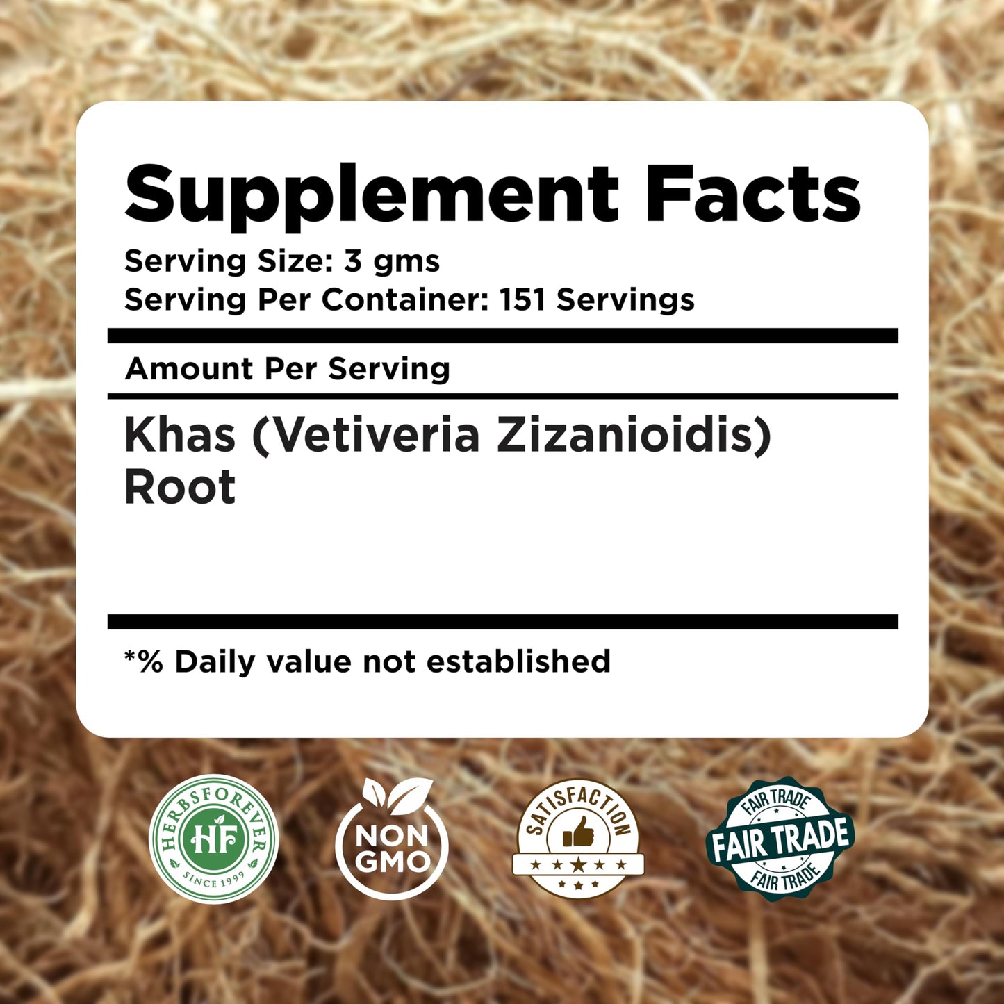Herbsforever Khas Powder Vetiveria Zizanioides Natural Dietary Fiber Non-GMO Vegan Gluten-Free, 16 Ounce