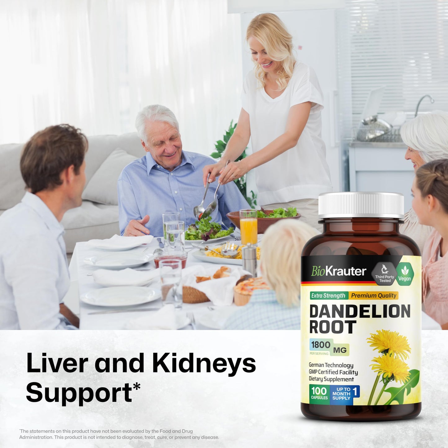BIO KRAUTER Dandelion Root Extract for Liver & Kidney Support Capsules 100 Count