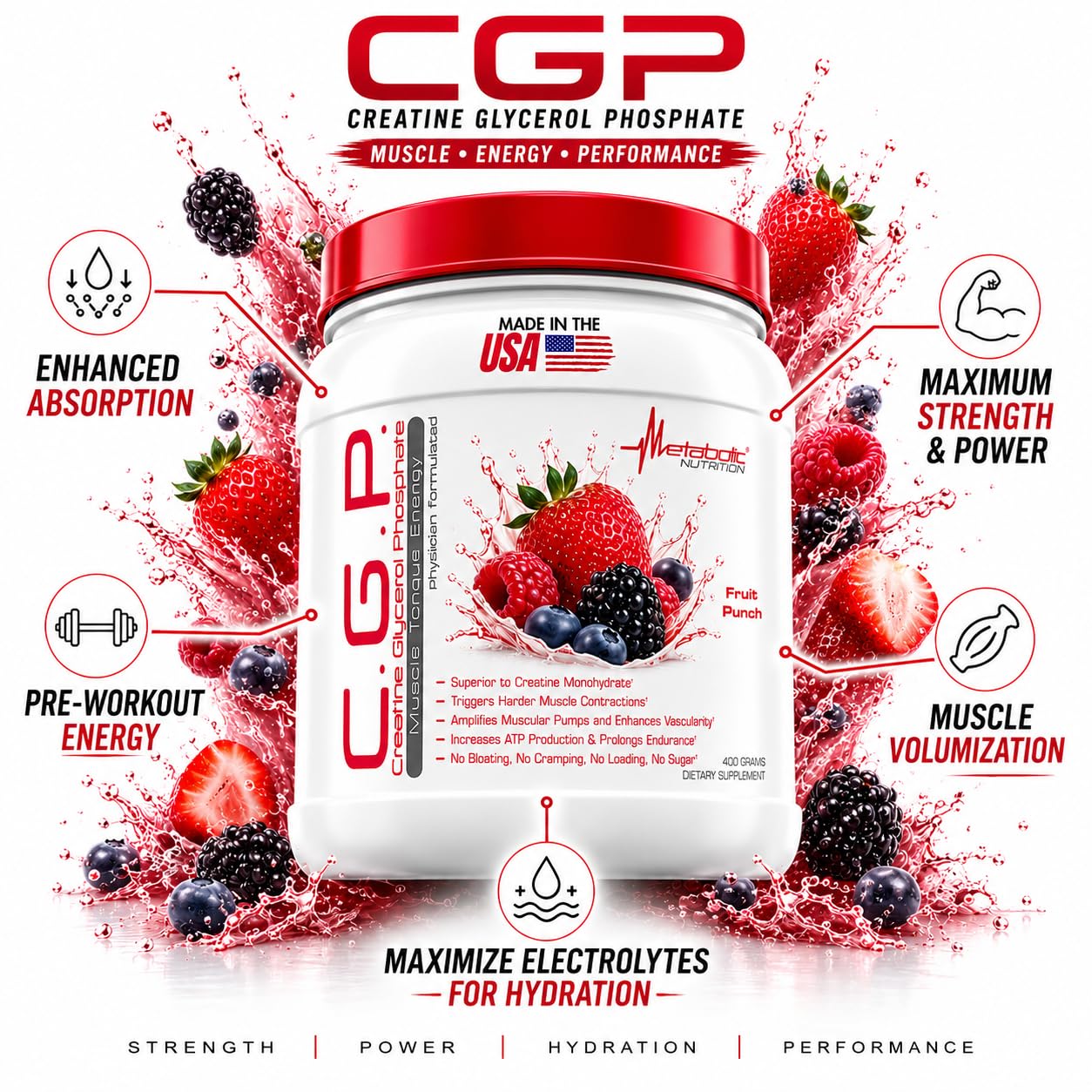 Metabolic Nutrition CGP Creatine Glycerol Phosphate Powder 14.1 oz