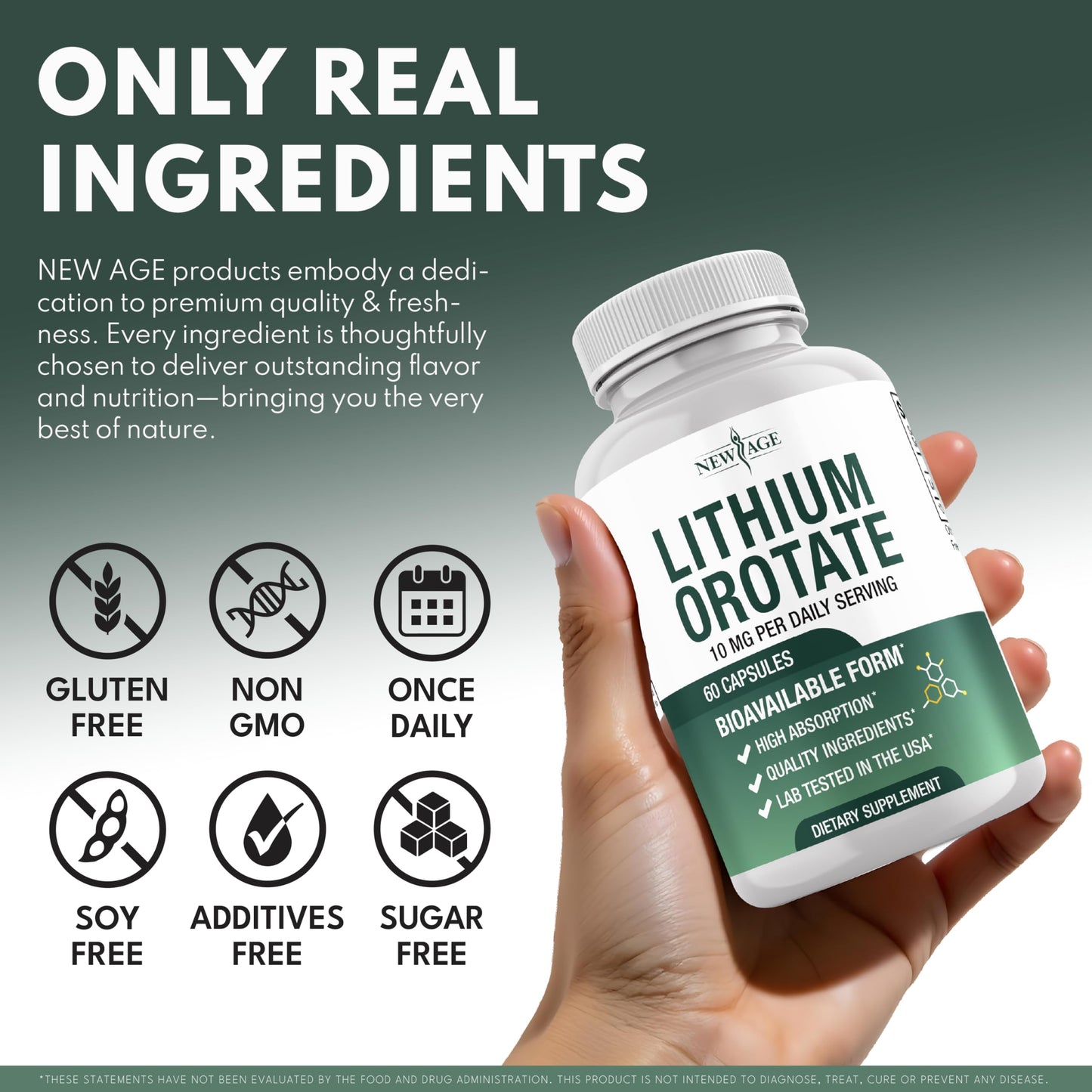 NEW AGE Lithium Orotate 10mg (5mg per Capsule), 120 Veggie Capsules
