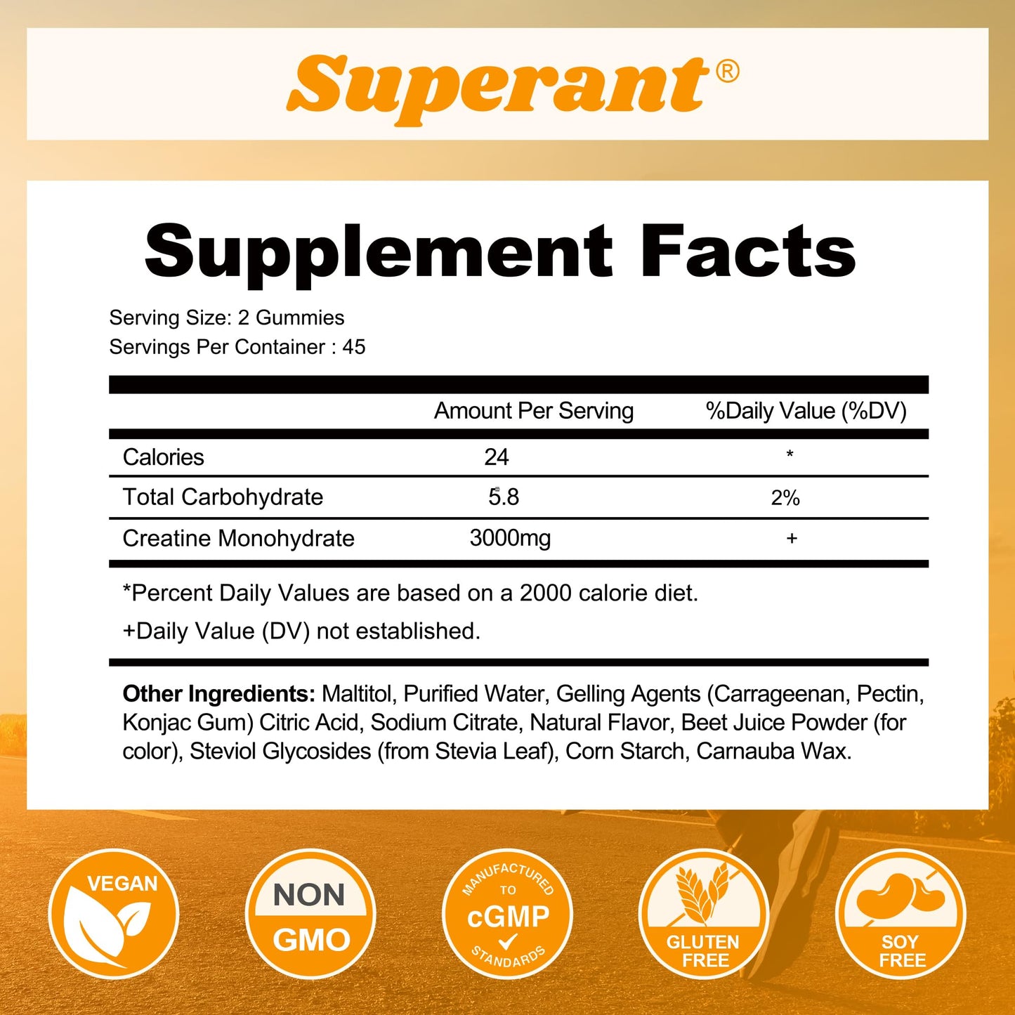 SUPERANT Creatine Monohydrate Gummies, 90 Count