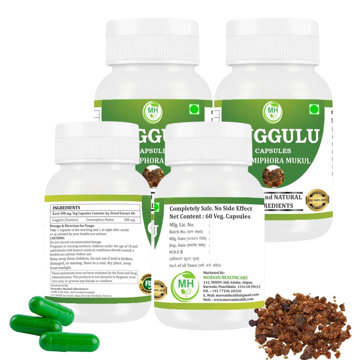 Morsan Healthcare Guggulu (Commiphora Mukul) Vegetarian Capsules, 240 Count