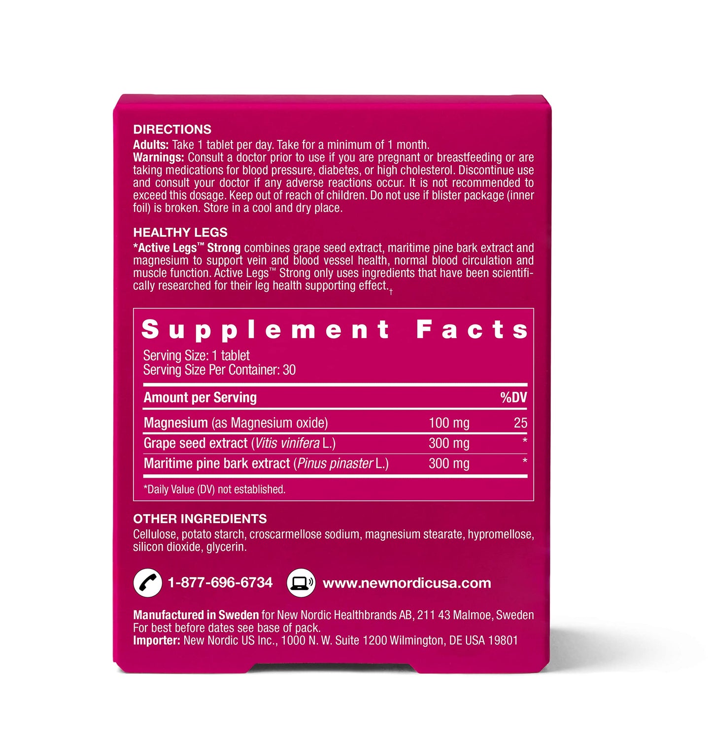 NEW NORDIC Active Legs Strong Grape Seed, Maritime Pine Bark, Magnesium Tablets, 30 Count