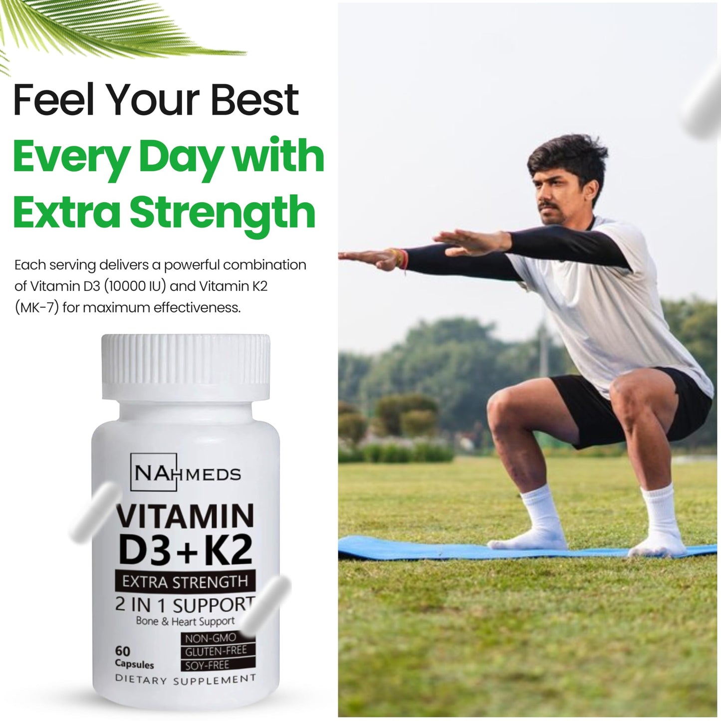 NAhmeds Vitamin D3 + K2 Extra Strength Capsules, 60 Capsules