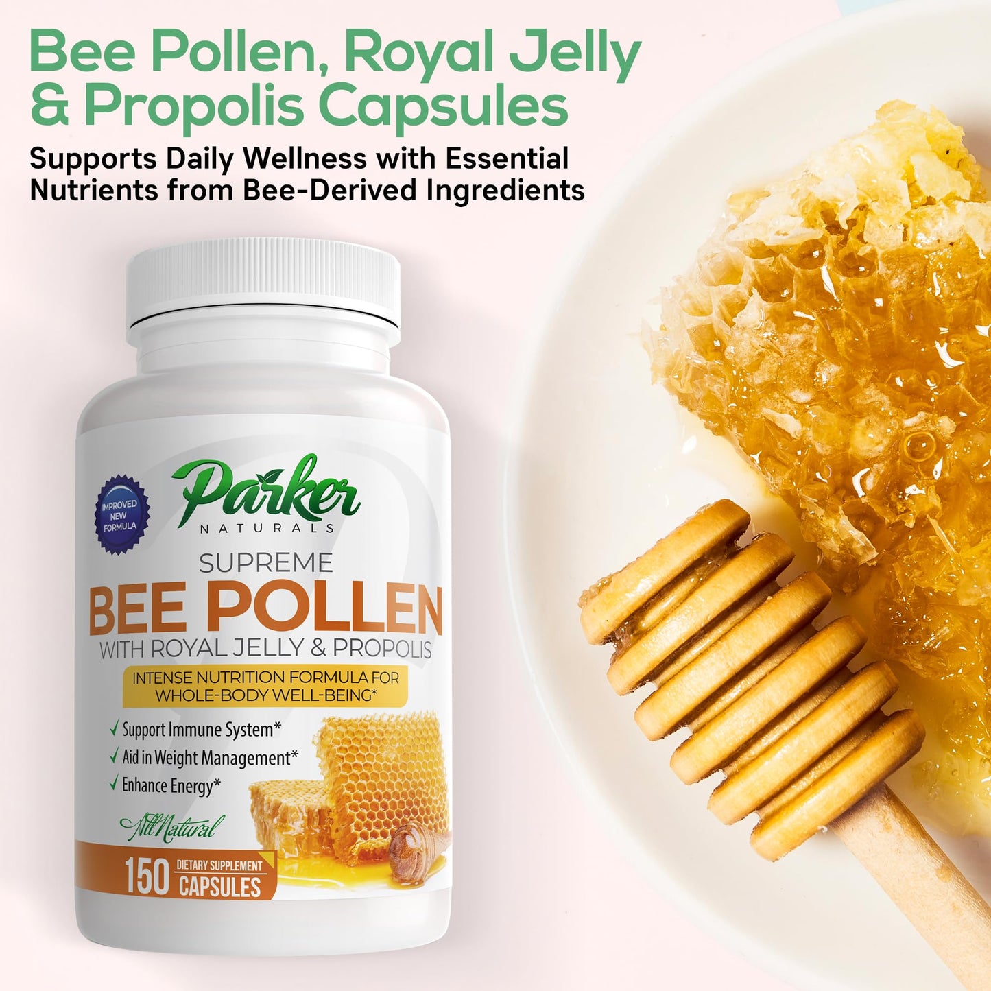 Parker Naturals Supreme Bee Pollen Capsules, 150 Capsules
