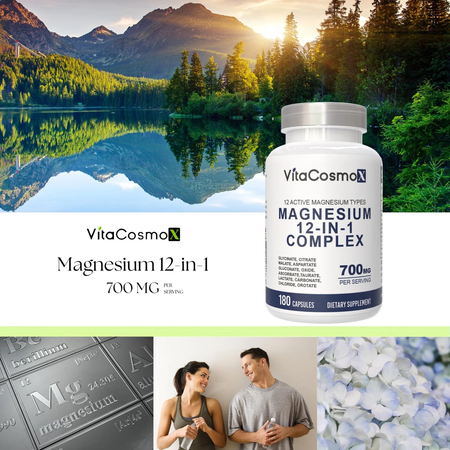 VitaCosmoX Magnesium Complex 700mg Capsules, 180 Count