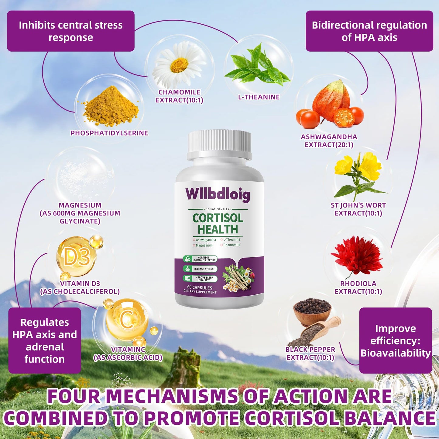 Wllbdloig Cortisol Supplements for Women and Men Capsule, 60 Count