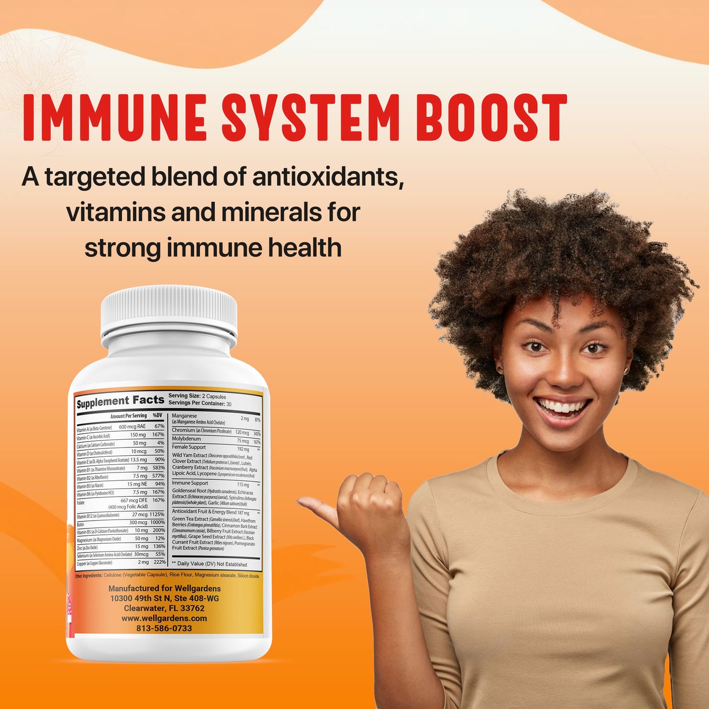 Wellgardens 100% Pure Women's Multivitamin for Hair Growth + Complete Vitamins, Biotin, Zinc, Antioxidants, Supports Skin, Energy, Immune Health, 60 Capsules