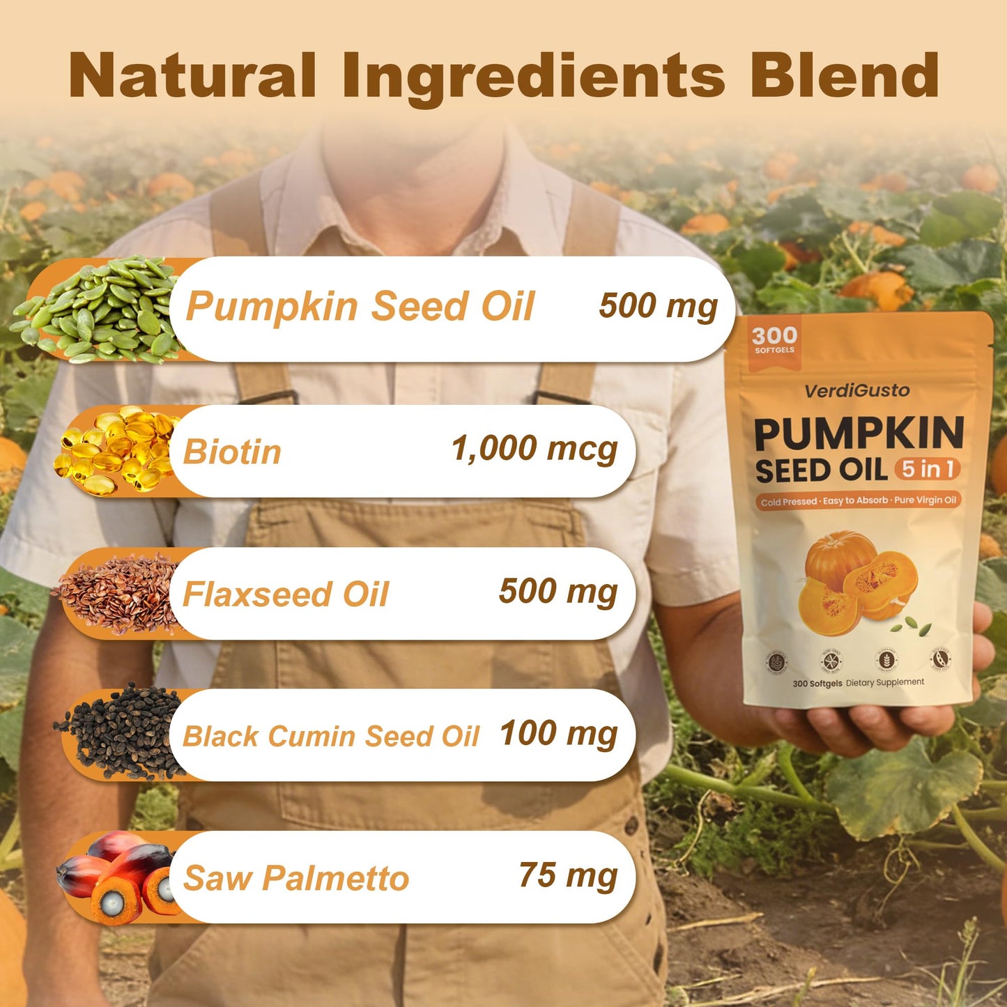 VerdiGusto Pumpkin Seed Oil with Saw Palmetto Softgels 300