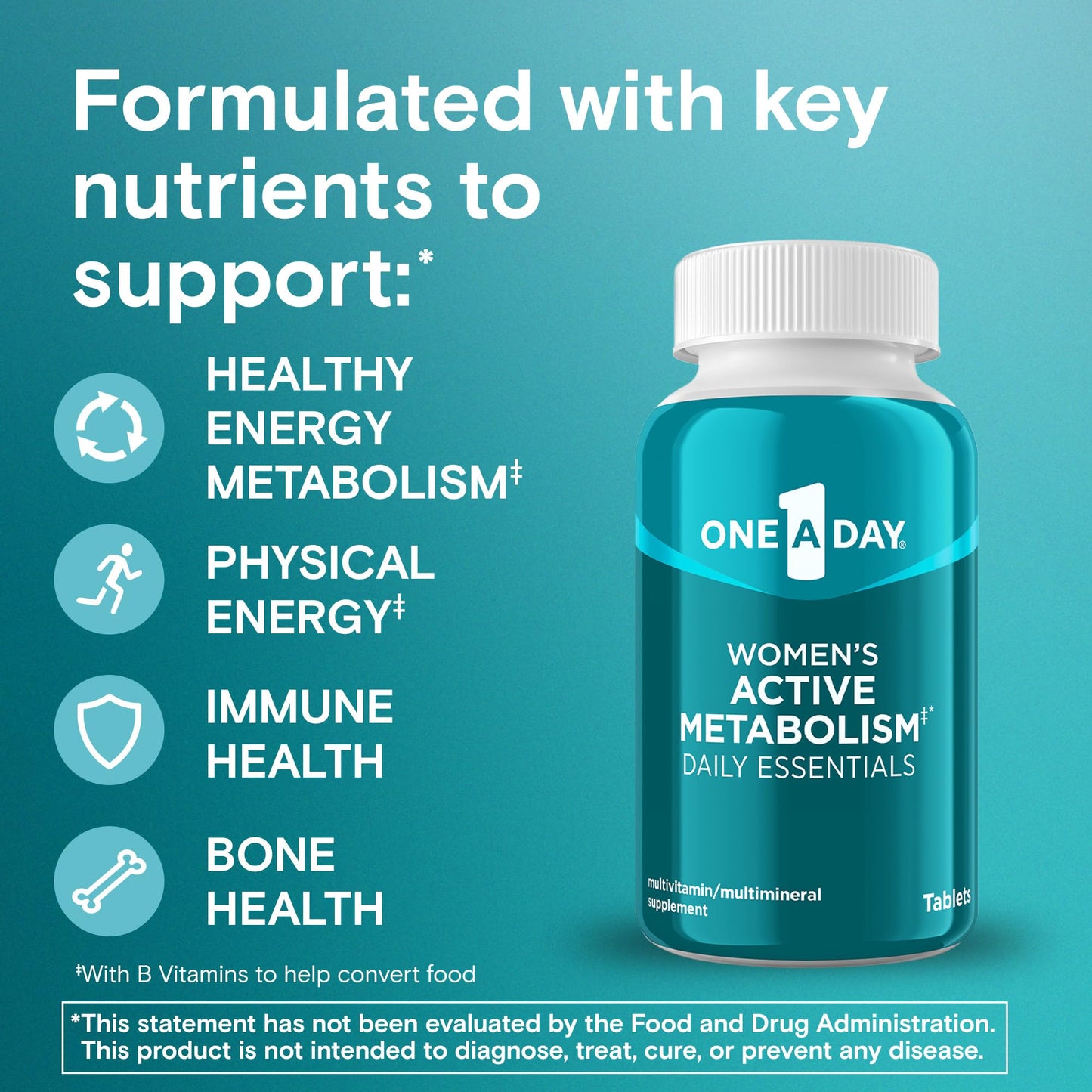 ONE A DAY Women's Active Metabolism Daily Essential Multivitamin Tablets, 240 Count