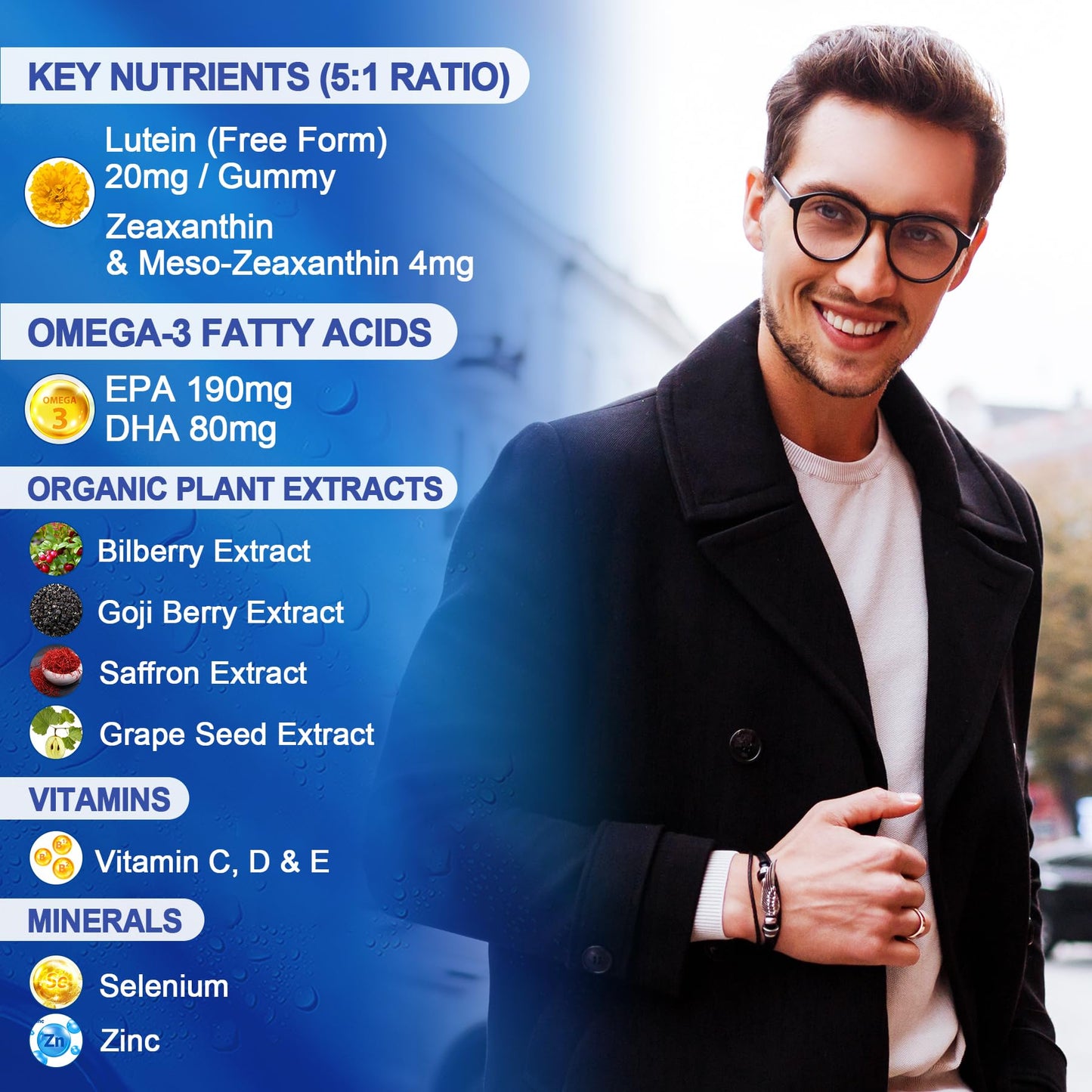 LILICARE Lutein and Zeaxanthin Supplements Gummies for Eyes with Omega-3 EPA DHA, 120 Gummies