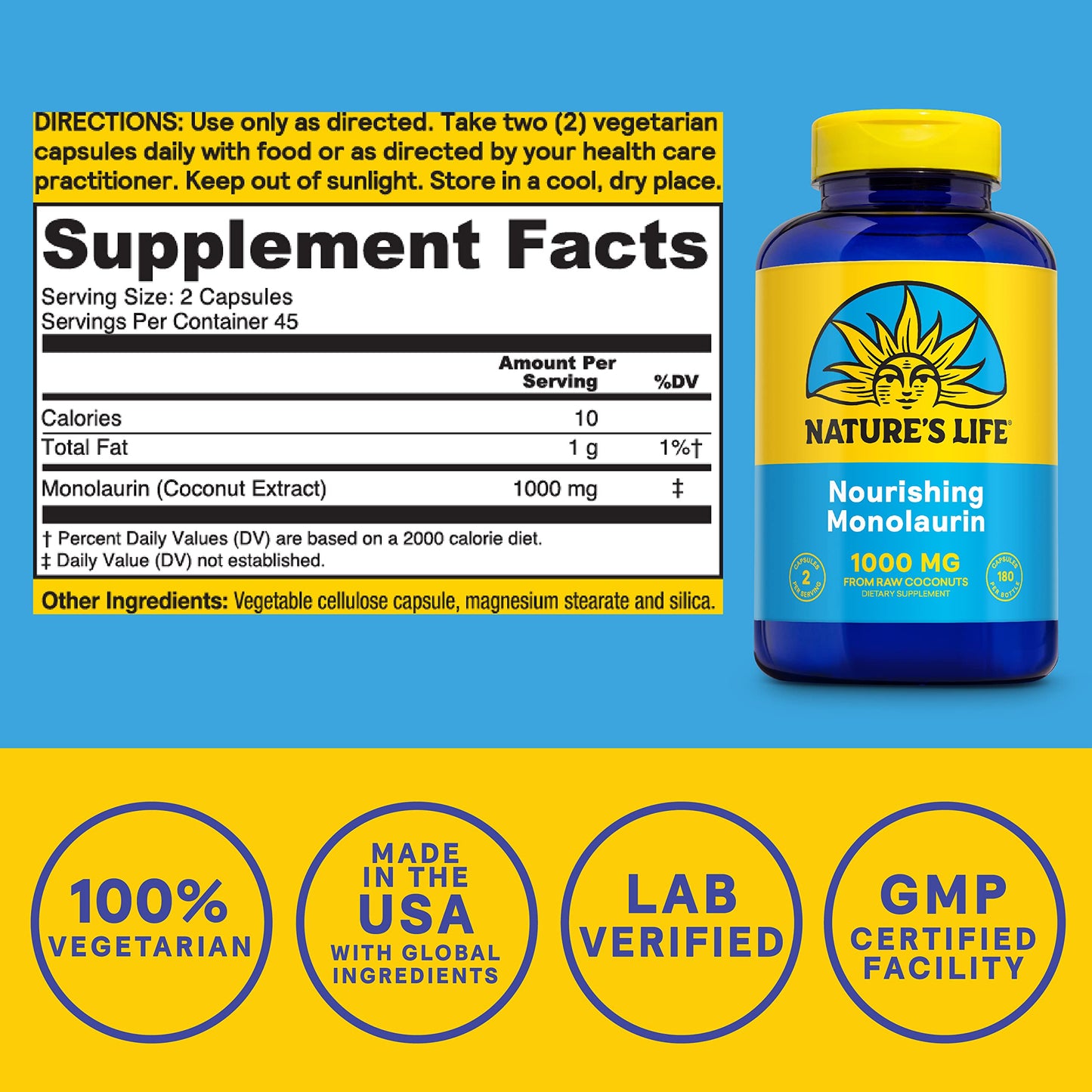 Nature's Life Monolaurin 1000 mg, 180 Capsules