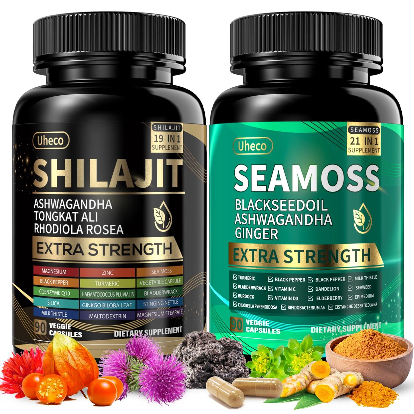 Uheco Shilajit and Sea Moss Vitality Capsule, 90 Count