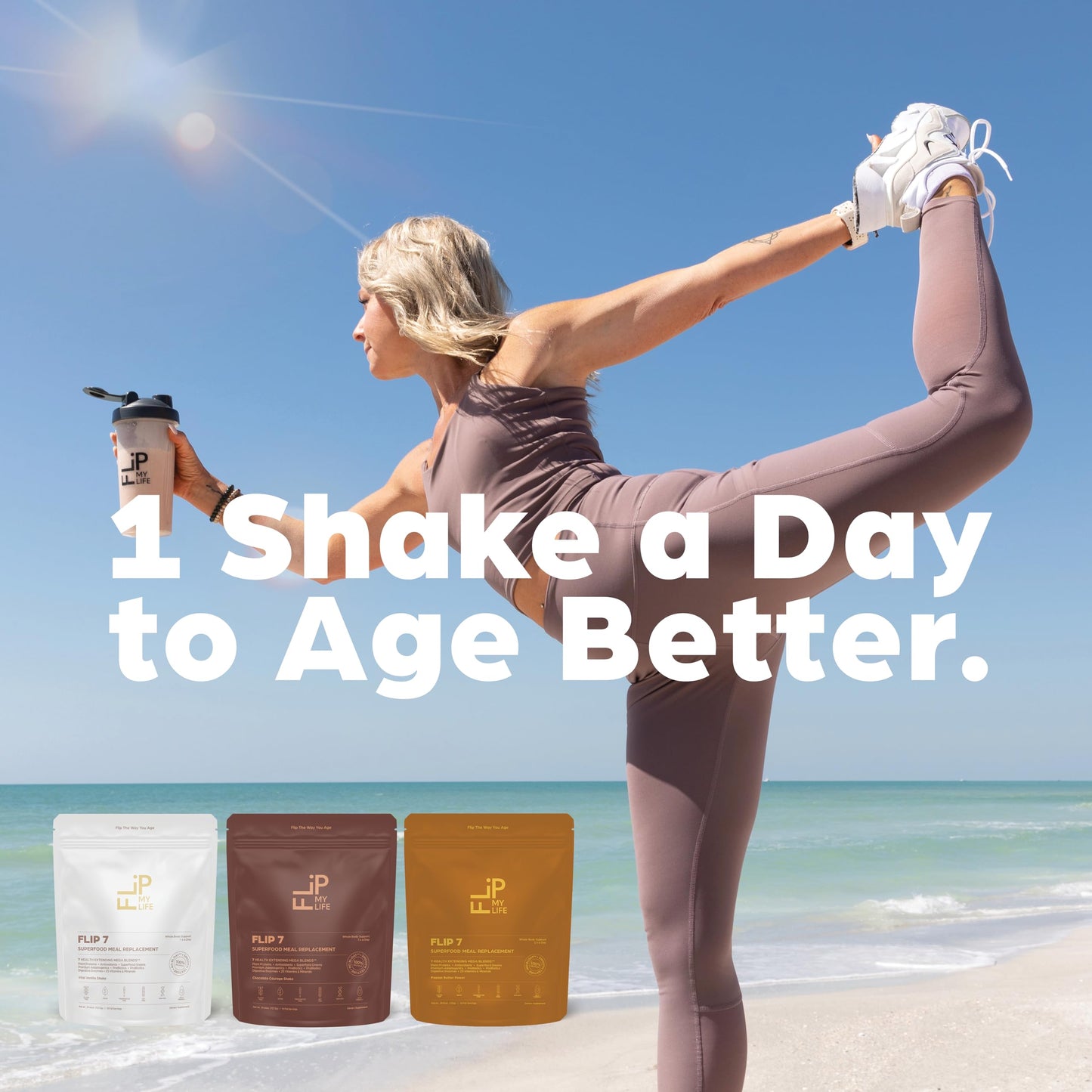 Flip My Life Flip 7 Natural SuperFood Plant-Based Protein Powder Complete Meal Replacement to Support Healthy Gut, 7 Mega Nutrient Rich Blends, Chocolate, 25.6 oz