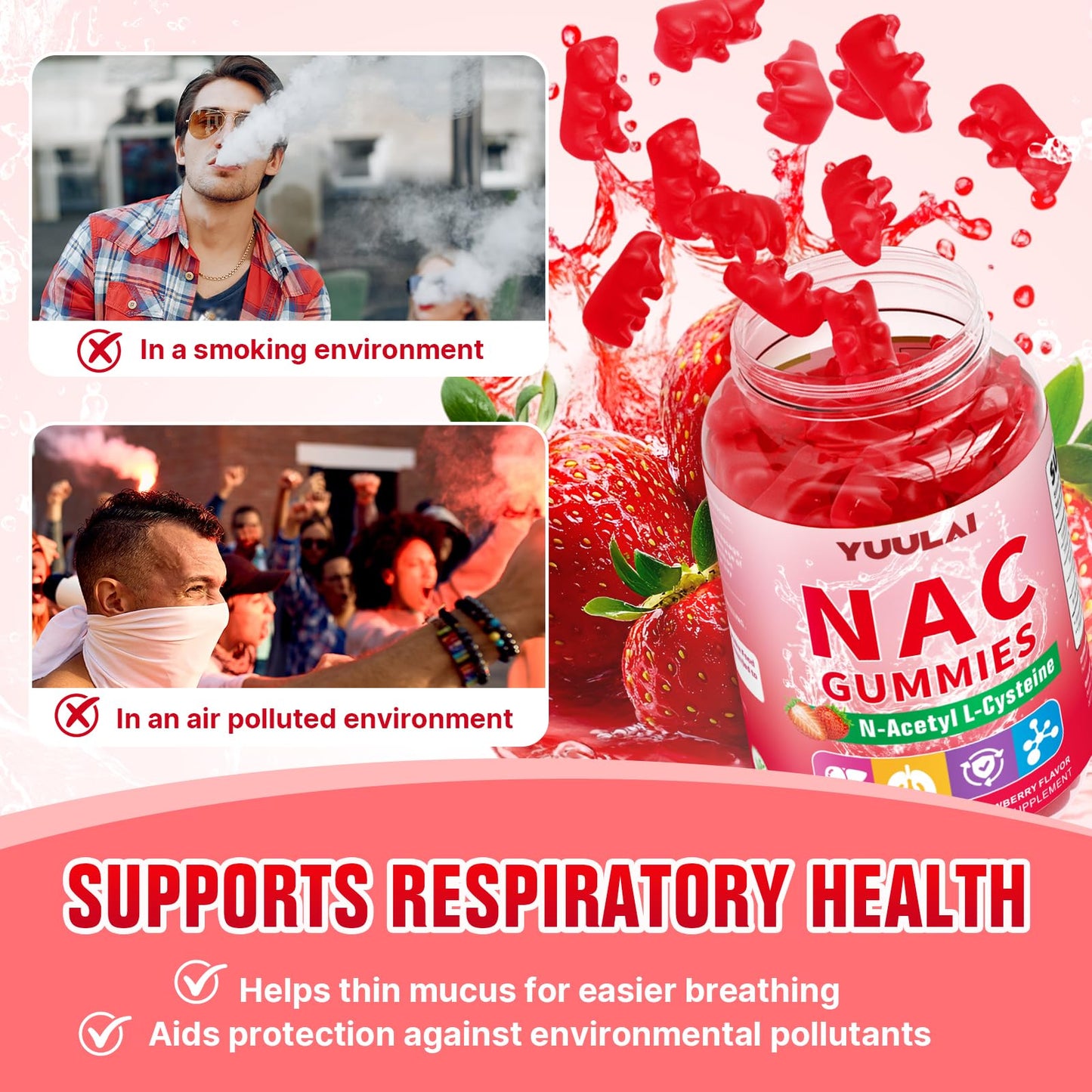 YUULAI N-Acetyl Cysteine Gummies 1000mg, 60 Gummies