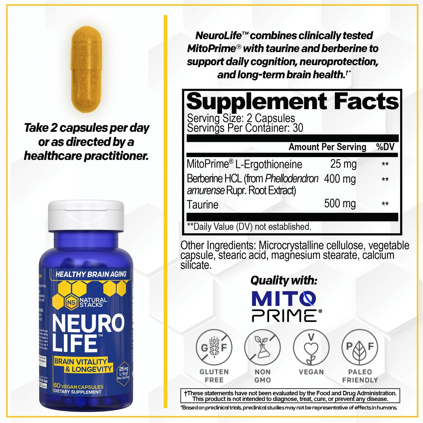 NATURAL STACKS NeuroLife Longevity Supplement Capsule 60 Count