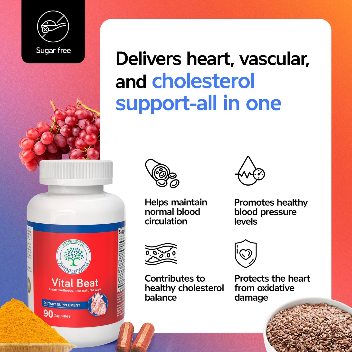 Nutraxcol Pharmaceuticals Vital Beat Cardiovascular Support Capsule, 90 Count