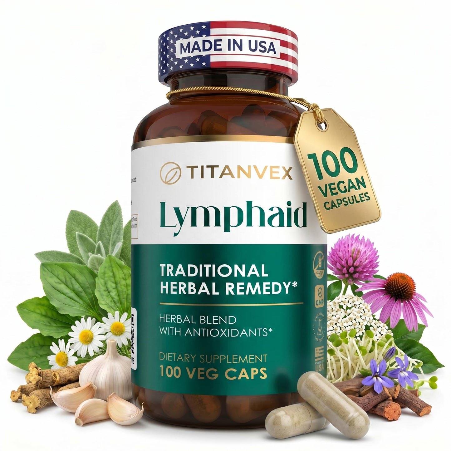 TitanVex Lymphatic Drainage Supplements Capsules, 100 Count