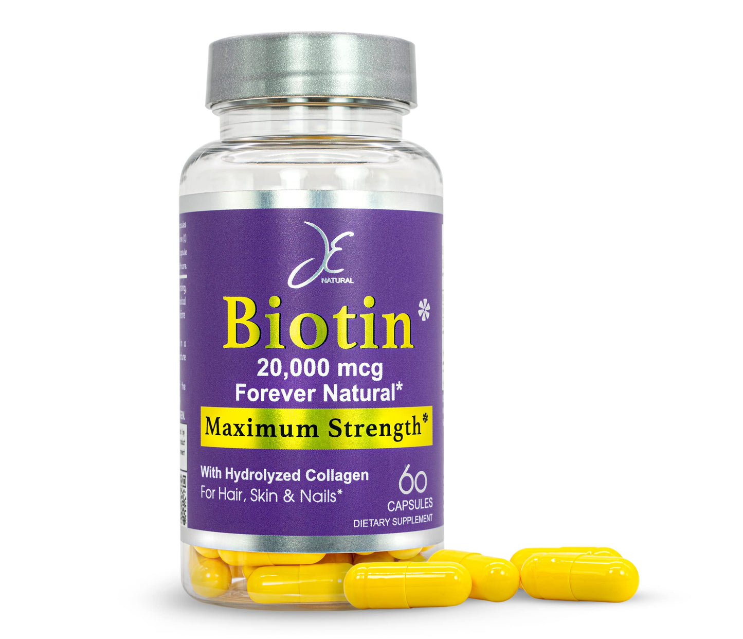 Je Natural Biotin Hair Skin and Nails Vitamins with Vitamin C and Collagen, Capsule, 60 Count