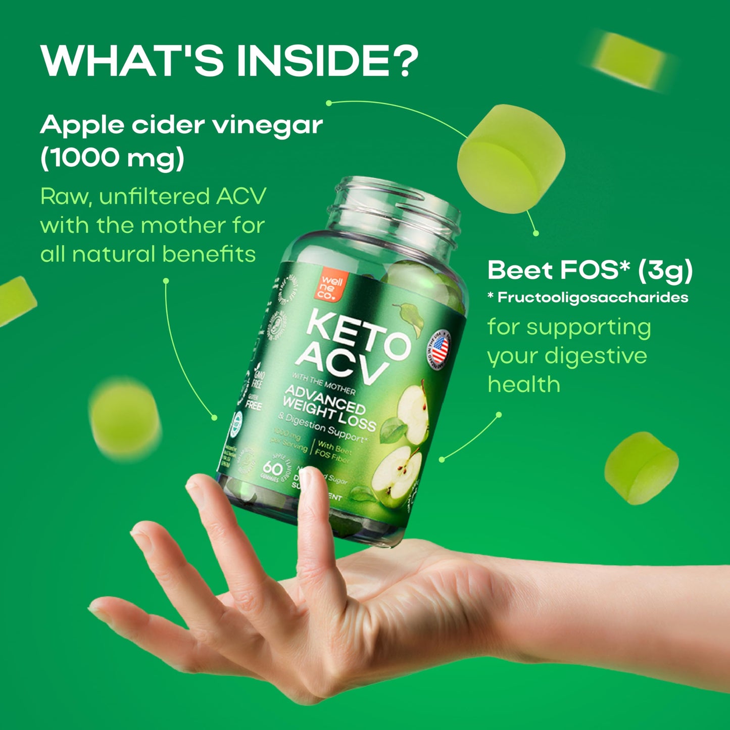 Wellneco Apple Cider Vinegar 1000 Mg, 120 Gummies