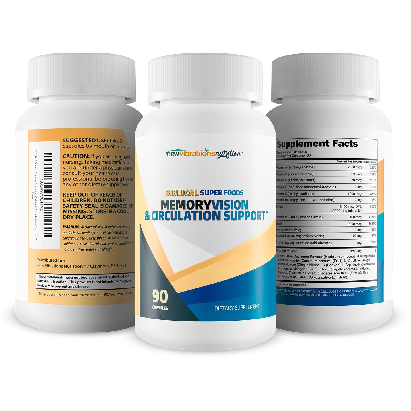 New Vibrations Nutrition Biblical Super Foods Memory, Vision, & Circulation Support Capsule, 90 Count