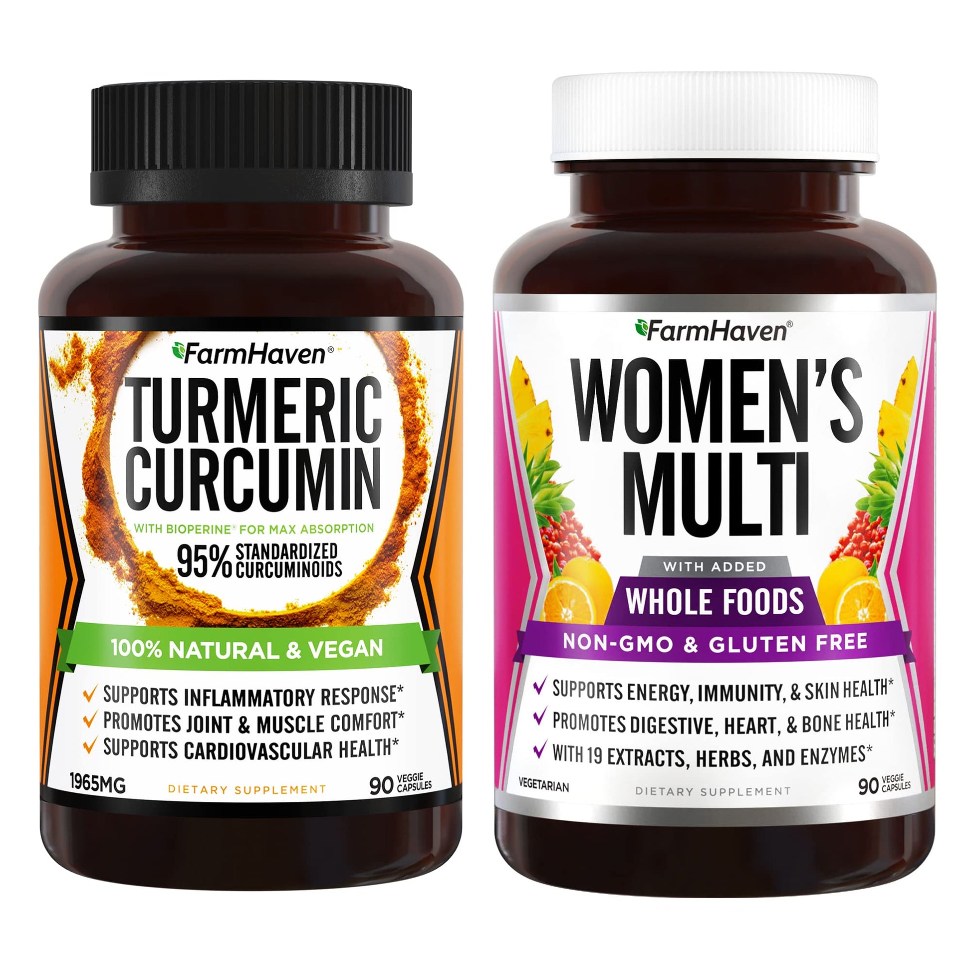 FarmHaven Multivitamin for Women and Turmeric Curcumin with BioPerine Black Pepper Powder 2-Pack